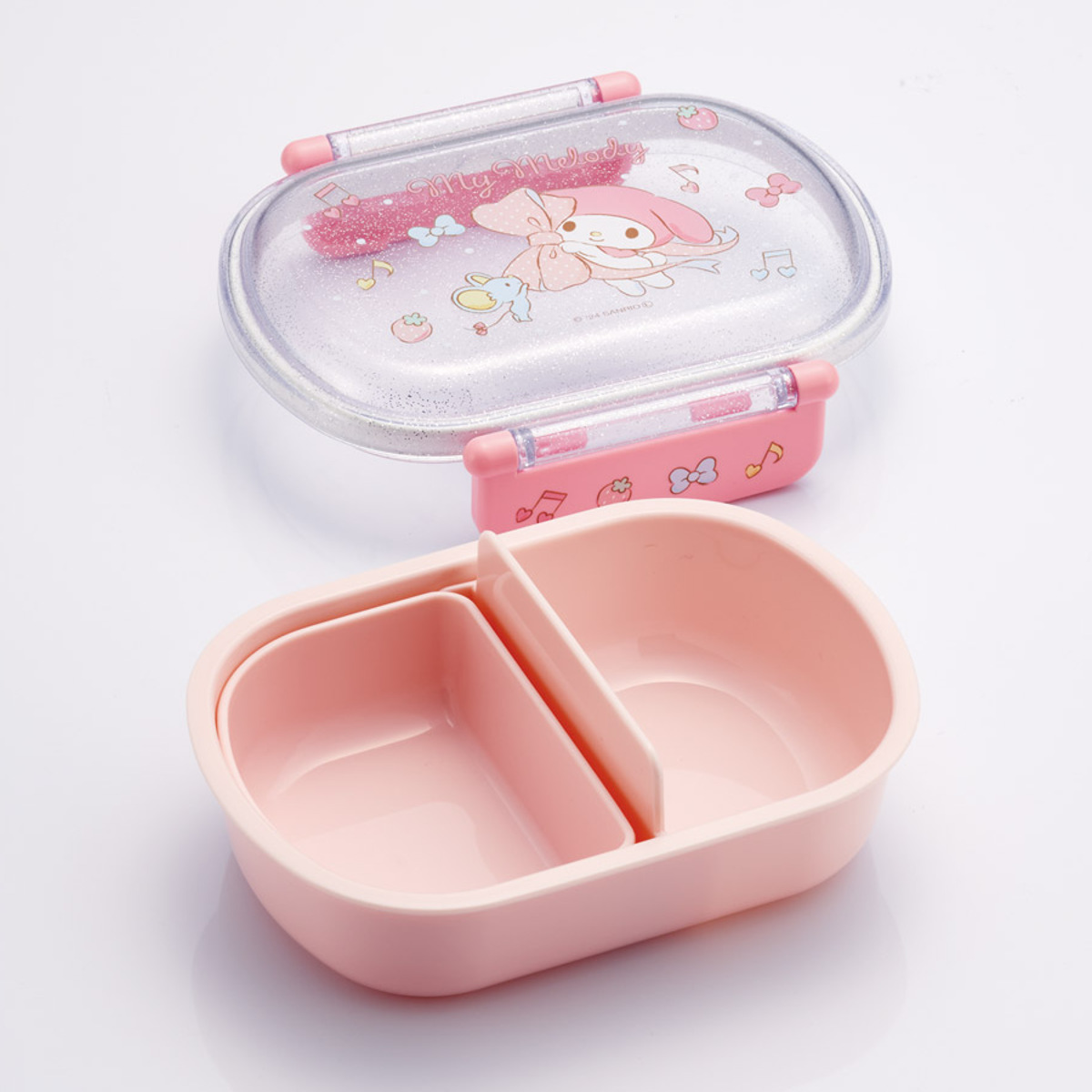 弁当箱 360ml 抗菌ふわっとタイトランチ マイメロビックリボン ( マイメロディ ランチボックス 食洗機対応 レンジ対応 抗菌 日本製 ドーム蓋 キッズ 子供 食洗機OK レンジOK お弁当 弁当 一段 2点ロック 銀 AG 抗菌加工 )