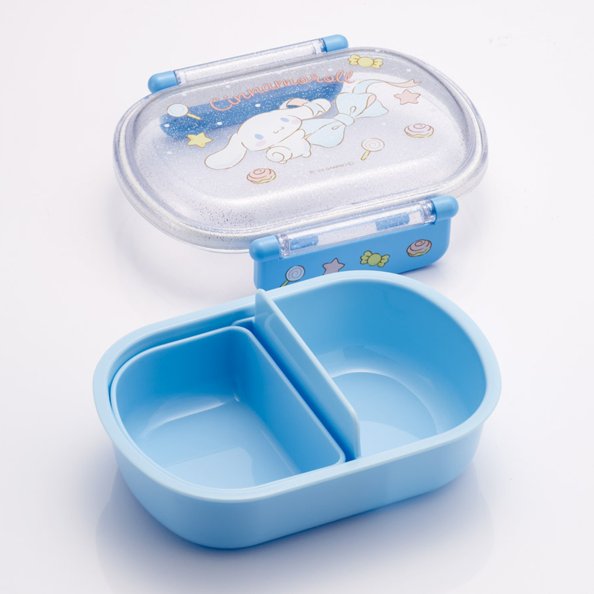 弁当箱 360ml 抗菌ふわっとタイトランチ シナモロールビックリボン ( シナモロール ランチボックス 食洗機対応 レンジ対応 抗菌 日本製 ドーム蓋 キッズ 子供 食洗機OK レンジOK お弁当 弁当 一段 2点ロック 銀 AG 抗菌加工 )