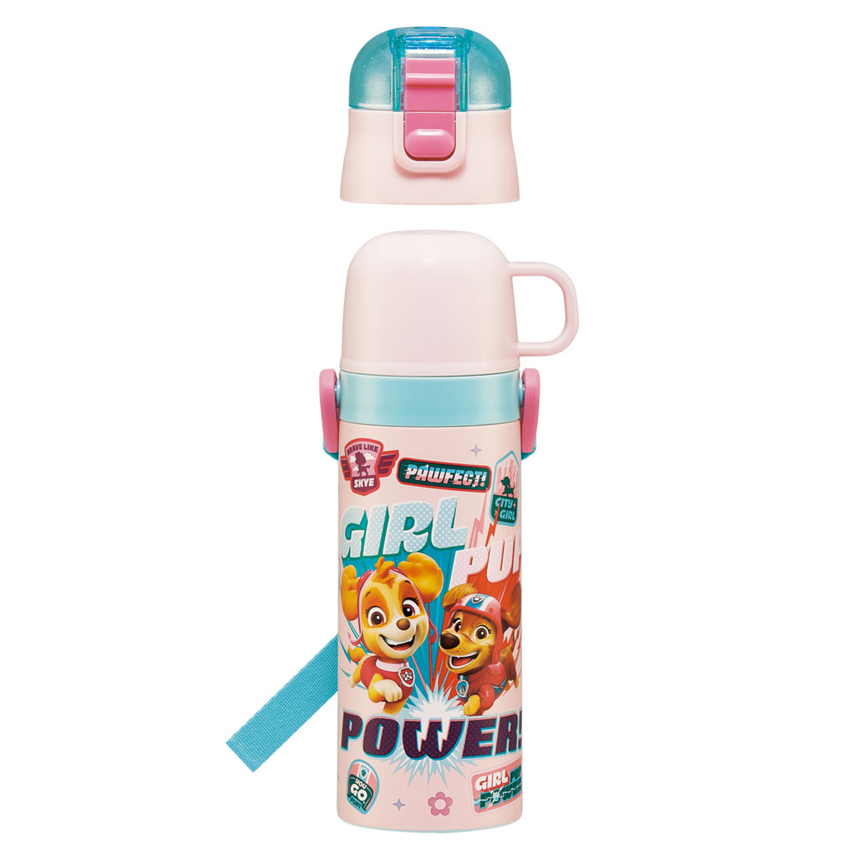 水筒 470ml 430ml 超軽量2WAYステンレスボトル パウパトロールGIRL ( 保冷 保温 直飲み コップ付き ワンプッシュ マグボトル コップ飲み 2way 子供用 すいとう ボトル キッズ ワンタッチ ステンレス 超軽量 軽量 )
