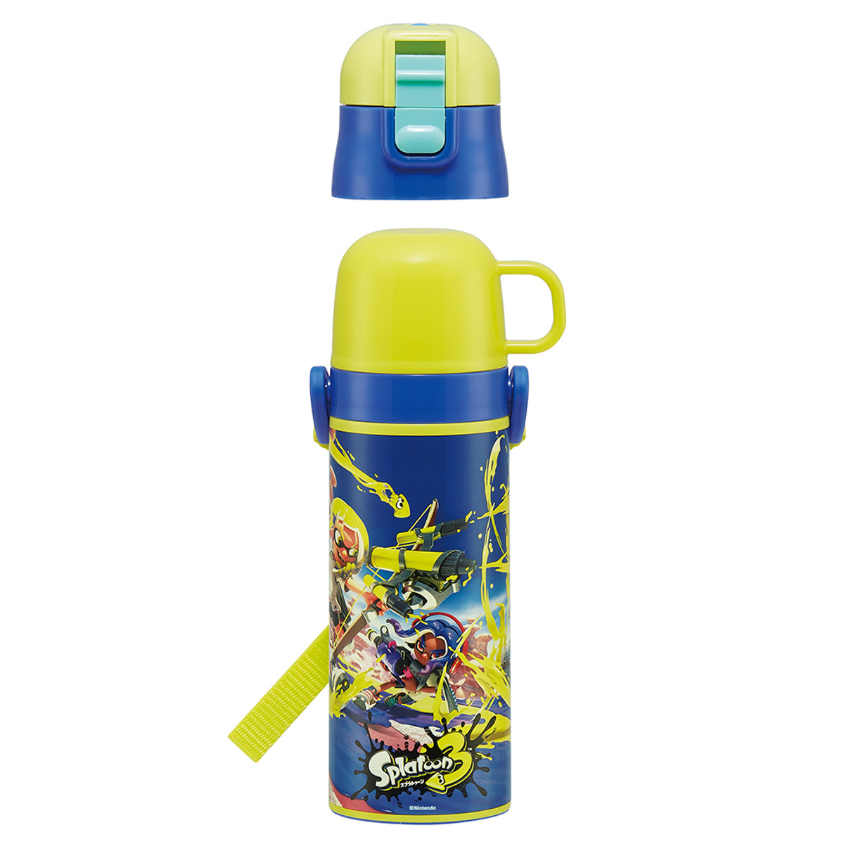 水筒 470ml 430ml 超軽量2WAYステンレスボトル スプラトゥーン3 ( 保冷 保温 直飲み コップ付き ワンプッシュ マグボトル コップ飲み 2way 子供用 すいとう ボトル キッズ ワンタッチ ステンレス 超軽量 軽量 )