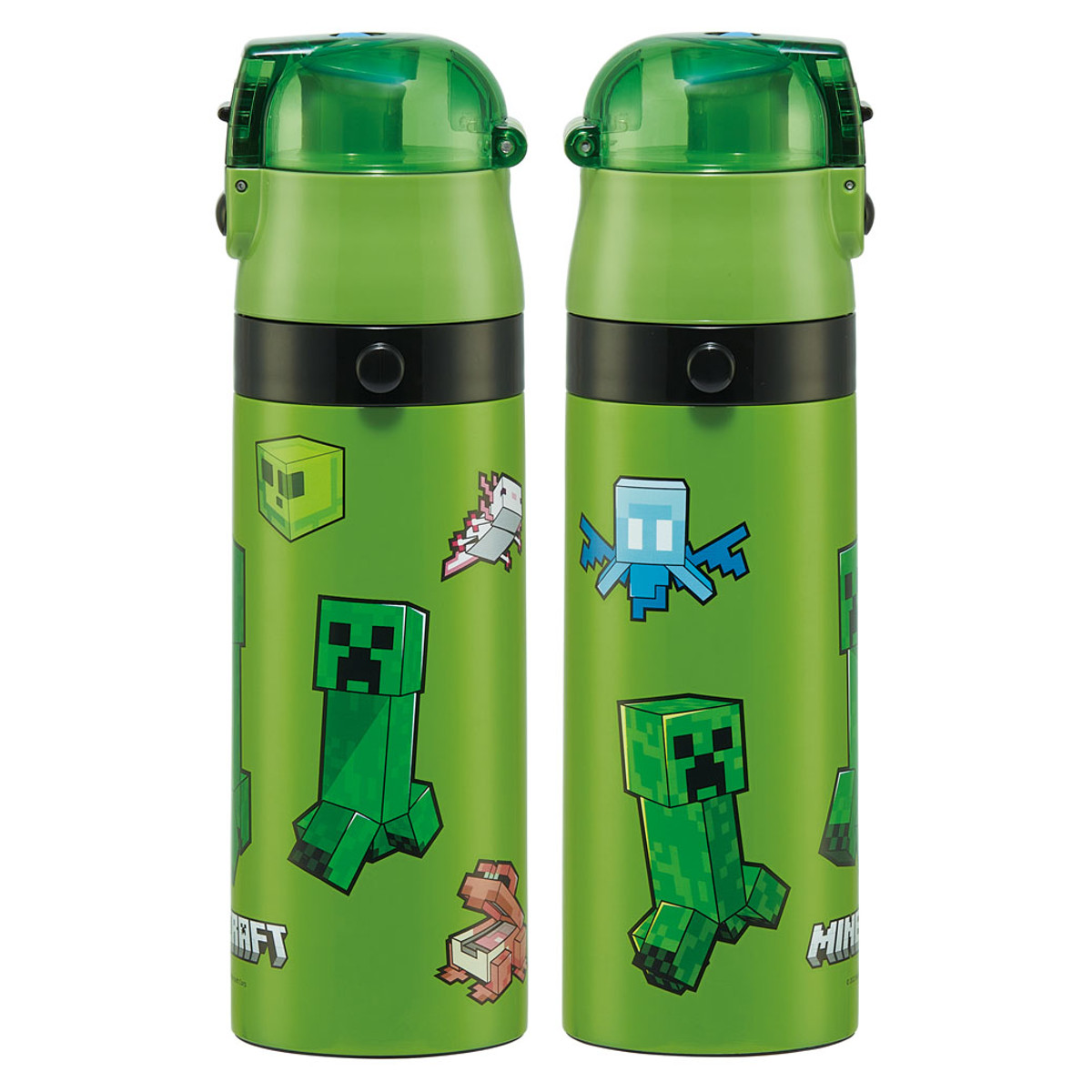 水筒 470ml 430ml 超軽量2WAYステンレスボトル マインクラフト ( マイクラ 保冷 保温 直飲み コップ付き ワンプッシュ マグボトル コップ飲み 2way Minecraft 子供用 ボトル キッズ ワンタッチ ステンレス 軽量 クリーパー )