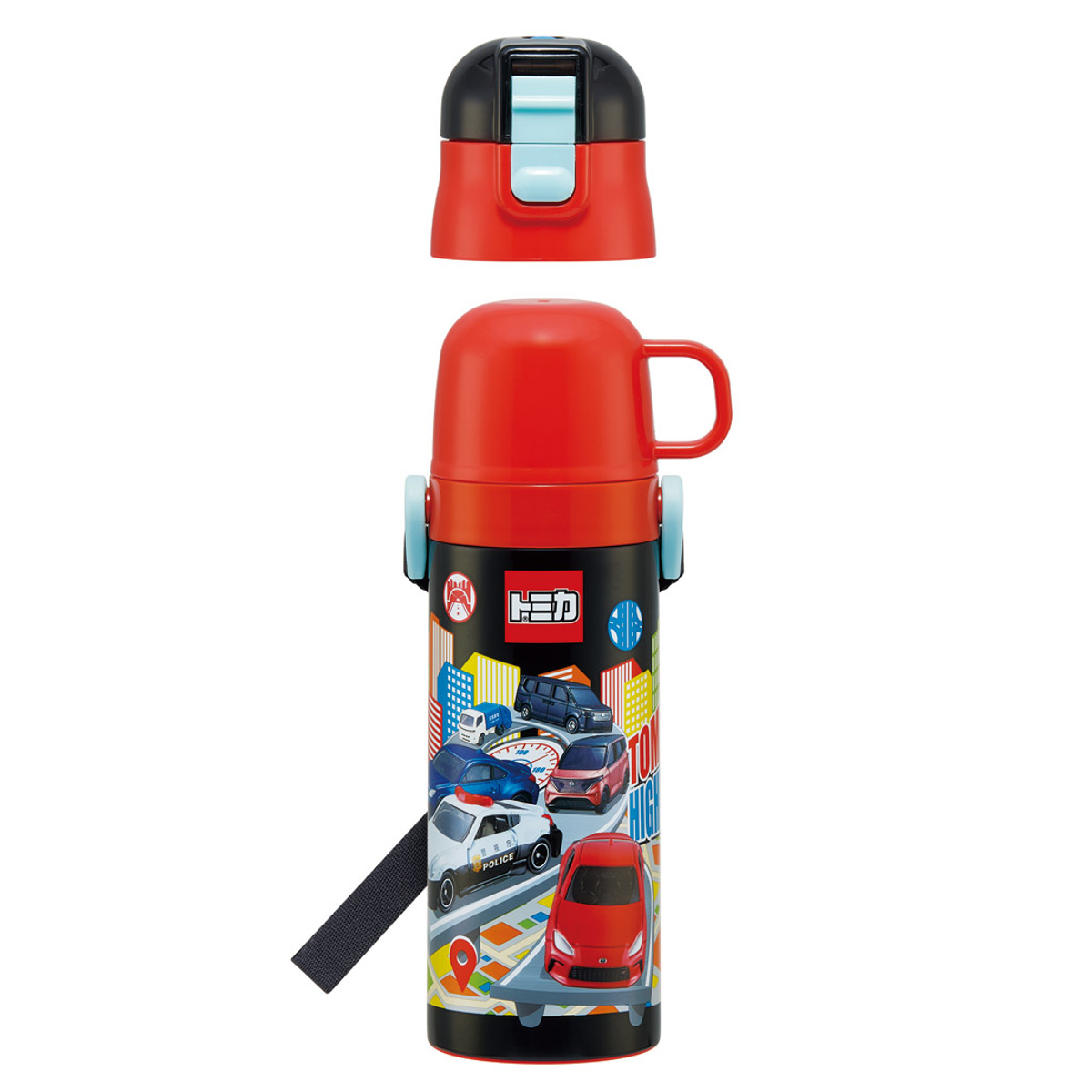 水筒 470ml 430ml 超軽量2WAYステンレスボトル トミカ25 ( 保冷 保温 直飲み コップ付き ワンプッシュ マグボトル コップ飲み 2way 子供用 すいとう ボトル キッズ ワンタッチ ステンレス 超軽量 軽量 )