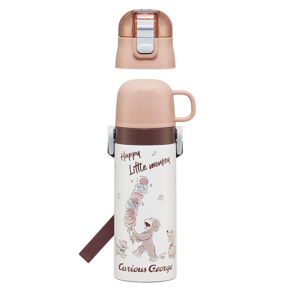 水筒 470ml 430ml 超軽量2WAYステンレスボトル おさるのジョージ25 ( 保冷 保温 直飲み コップ付き ワンプッシュ マグボトル コップ飲み 2way 子供用 すいとう ボトル キッズ ワンタッチ ステンレス 超軽量 軽量 )