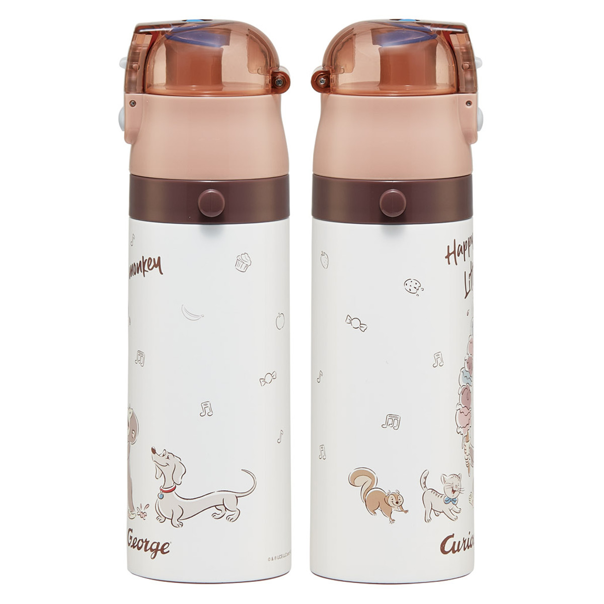 水筒 470ml 430ml 超軽量2WAYステンレスボトル おさるのジョージ25 ( 保冷 保温 直飲み コップ付き ワンプッシュ マグボトル コップ飲み 2way 子供用 すいとう ボトル キッズ ワンタッチ ステンレス 超軽量 軽量 )