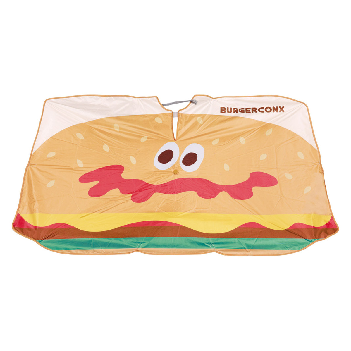 カーサンシェード 車用 パラソル型 サンシェード バーガーコンクス ( 傘 車 フロント カー用品 日よけ かわいい ハンバーガー サンシェイド 自動車 傘型 吸盤不要 劣化軽減 日除け 車用品 コンパクト 収納袋付き )