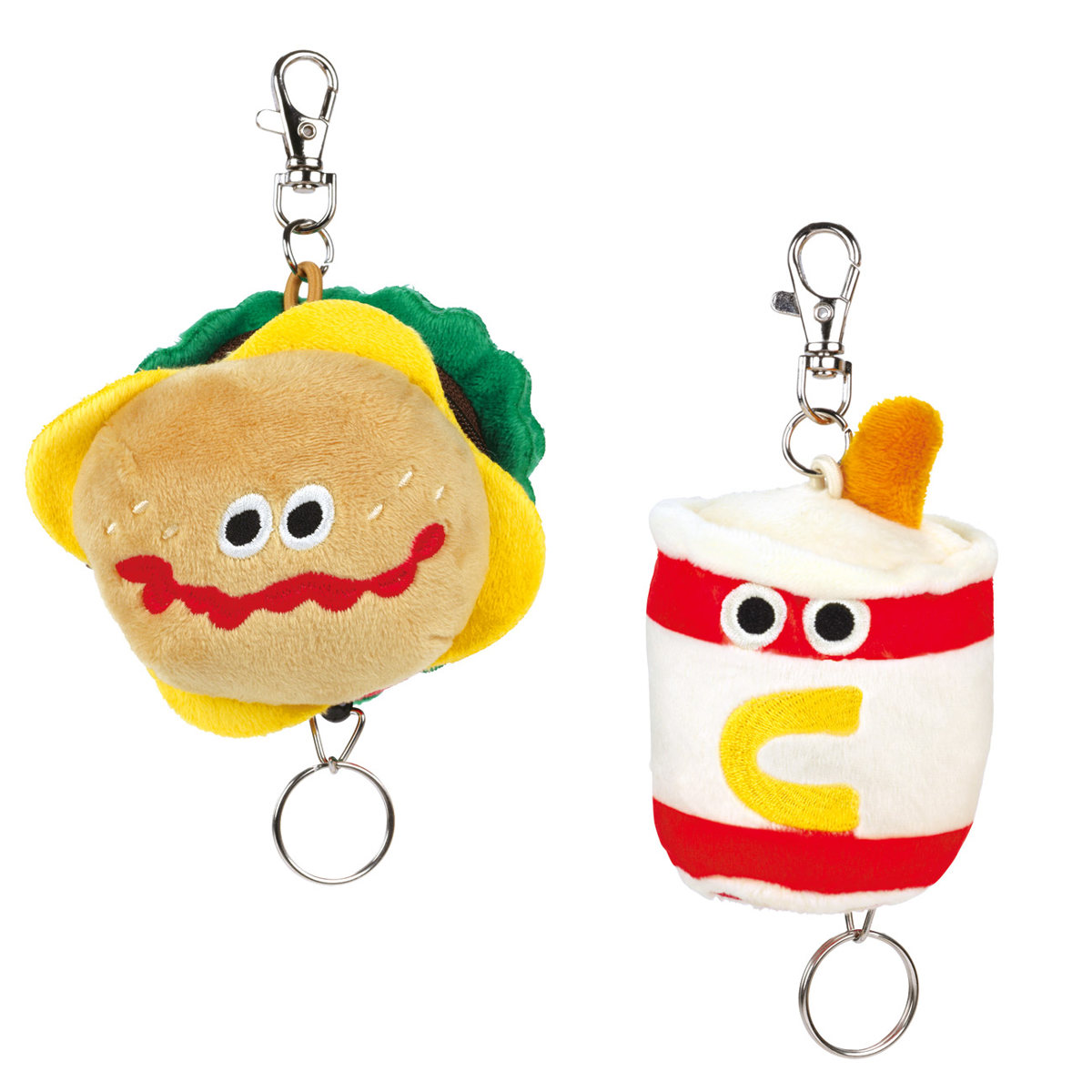 ストラップ リール付 ぬいぐるみ キーホルダー バーガコンクス （ キーチェーン キーリング マスコット ポーチ 小物入れ 小銭入れ 子供 ハンバーガー コインケース バッグチャーム 財布 鍵 カギ パスケース 定期入れ かわいい ） 【バーガー】