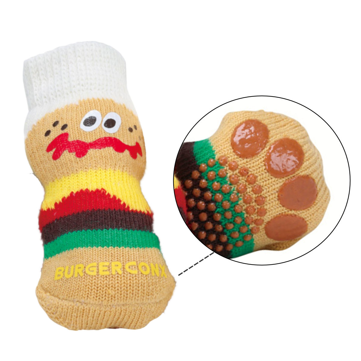 靴下 犬用 ペットソックス S バーガーコンクス ( 犬用靴下 ソックス ペット用 暑さ対策 防寒 滑り止め 肉球 保護 ペット靴下 ルームソックス フローリング 床 地面 室内犬 小型犬 滑らない 怪我防止 )