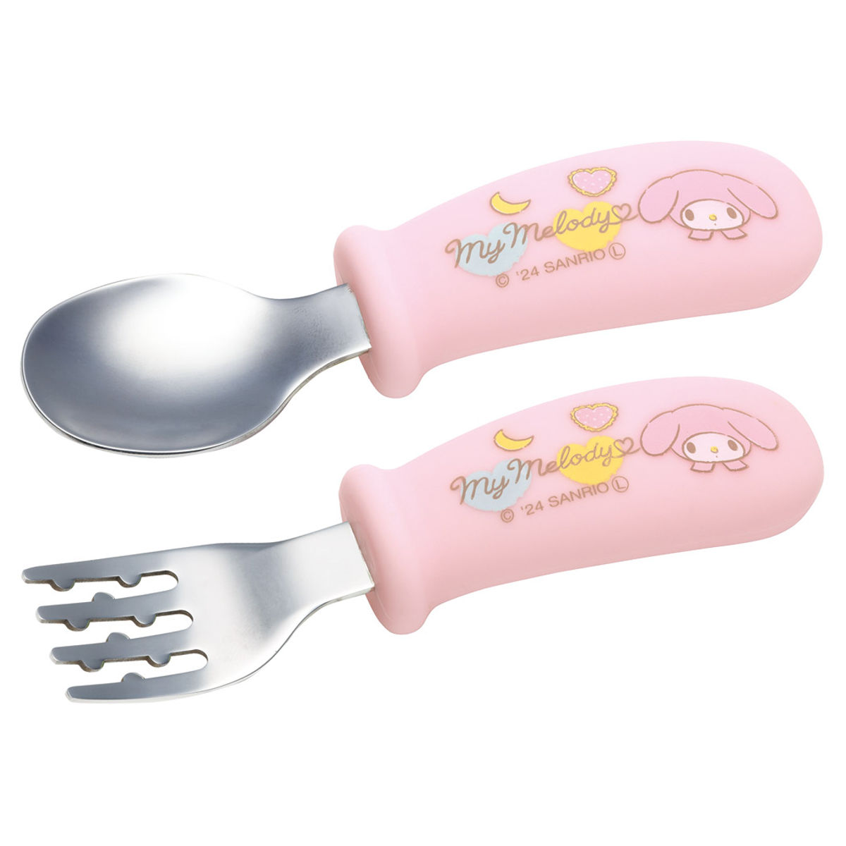 スプーン フォーク セット マイメロディ 握りやすい シリコン ( スプーン&フォーク ステンレス 食洗機対応 子供 ベビー 赤ちゃん カトラリー 持ちやすい 食事 ご飯 練習 麺 凸凹形状 女の子 )