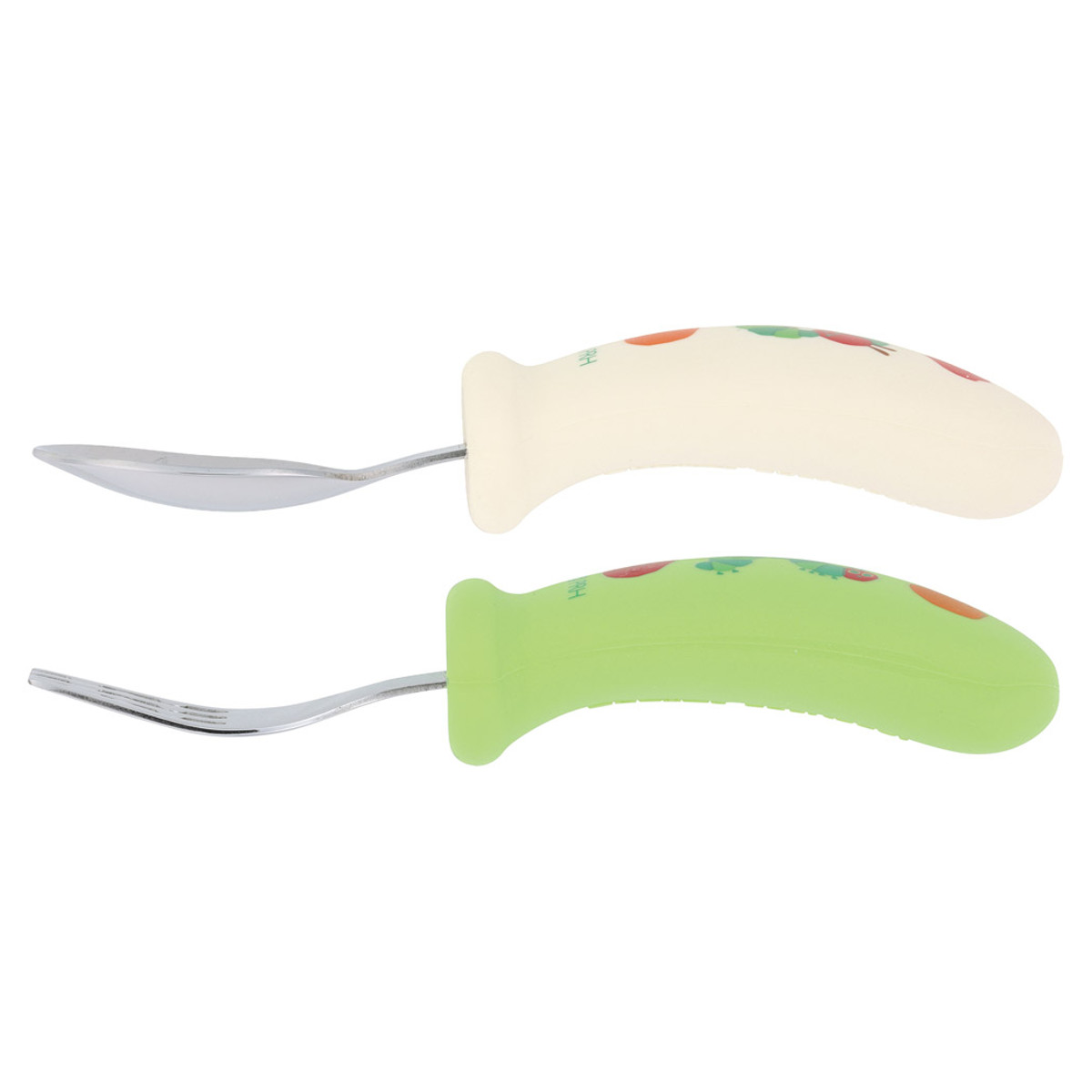 スプーン フォーク セット はらぺこあおむし 握りやすい シリコン ( スプーン&フォーク ステンレス 食洗機対応 子供 ベビー 赤ちゃん カトラリー 持ちやすい 食事 ご飯 練習 麺 凸凹形状 男の子 女の子 )