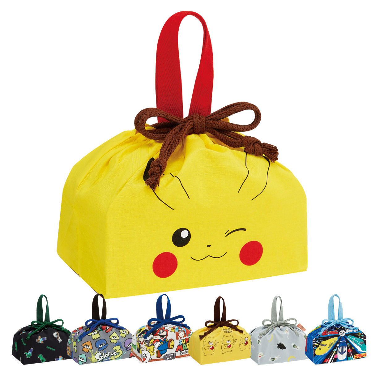 巾着 ランチ巾着 キャラクター ( マインクラフト スプラトゥーン スーパーマリオ ピカチュウ プラレール めがねうさぎ ノラネコぐんだん ) 【ピカチュウF23】
