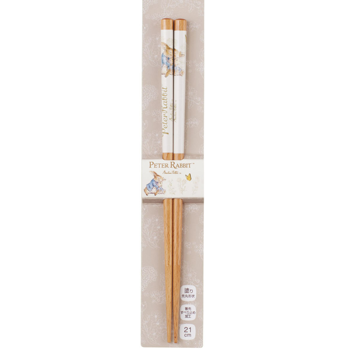 箸 四角箸 ( 21cm お箸 キャラクター かわいい すべり止め加工 天然木 スヌーピー SNOOPY ピーターラビット ドラえもん ハローキティ マイメロディ クロミ シナモロール ミッフィー ) 【ピーターラビット】 ピーターラビット