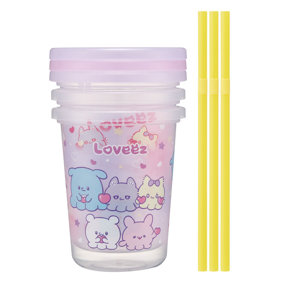 タンブラー 320ml ストロー付タンブラー らぶい~ず 3個入 ( 日本製 ストロー付き キャラクター コップ カップ ストローコップ かわいい ふた付き 軽量 アウトドア パーティー 子ども キッズ キャラ )