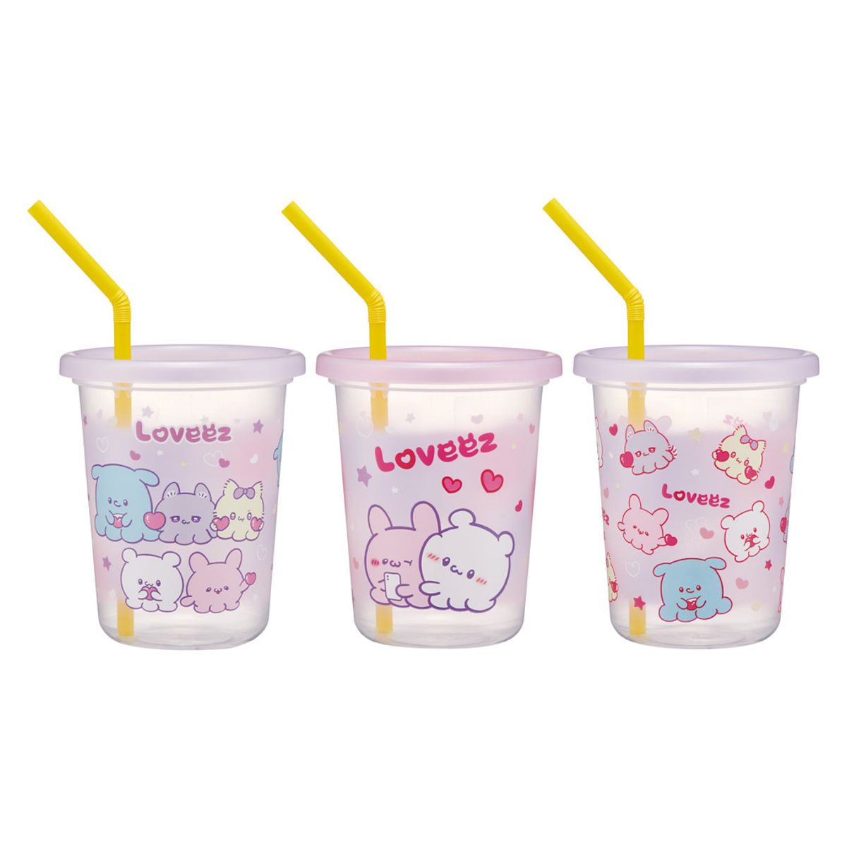 タンブラー 320ml ストロー付タンブラー らぶい~ず 3個入 ( 日本製 ストロー付き キャラクター コップ カップ ストローコップ かわいい ふた付き 軽量 アウトドア パーティー 子ども キッズ キャラ )