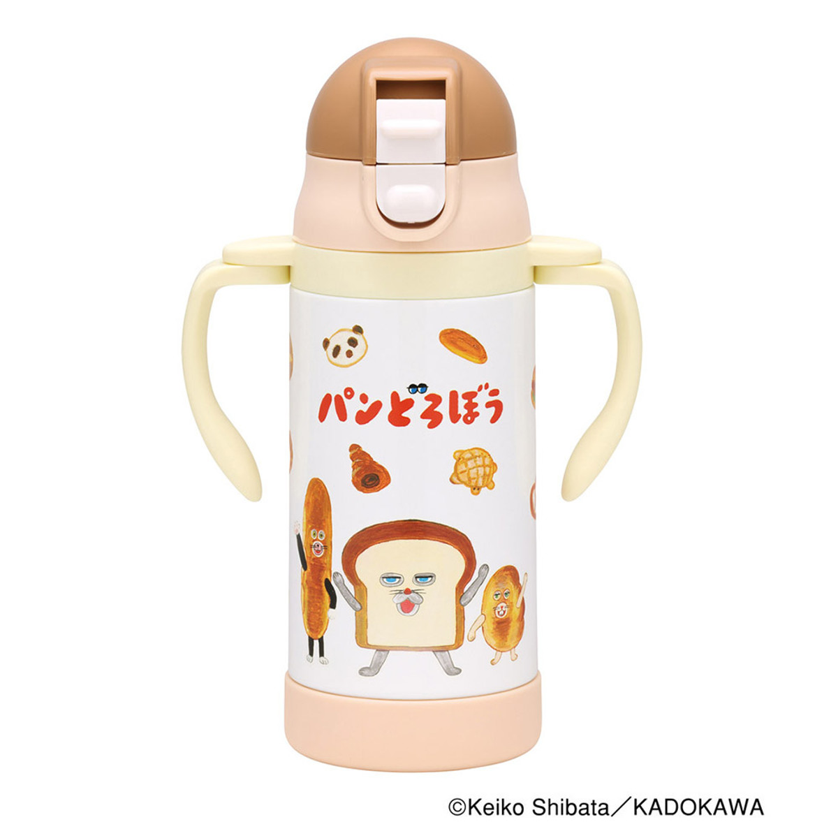 ベビーマグ 2WAY ストロー ステンレス 水筒 350ml 保冷 キャラクター パンどろぼう ( ストローマグ トレーニングマグ 持ちやすい 両手 マグ ワンタッチ 子供 ハンドル ベルト付き ボトル マグボトル かわいい ストローボトル )