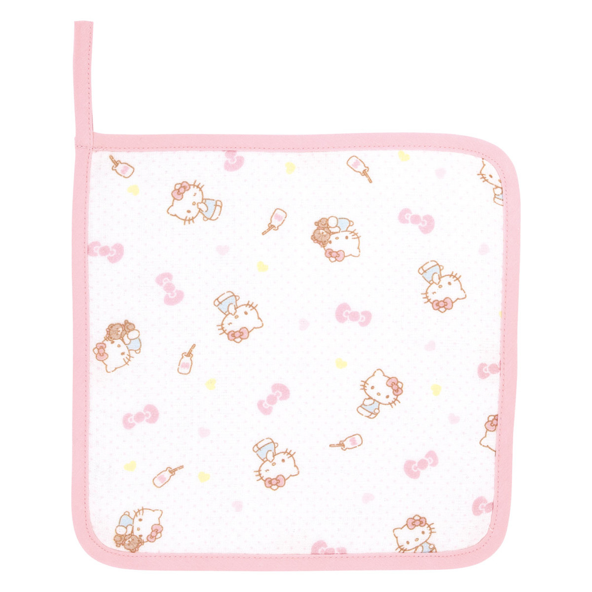 ハンドタオル マスコット付き タオル 赤ちゃん キャラクター ハローキティ ( ループ付きタオル ループ付きハンドタオル 綿100% ガーゼ パイル ループ付き ガーゼハンカチ タオルハンカチ ハンカチ 綿 コットン 吸水 速乾 かわいい )