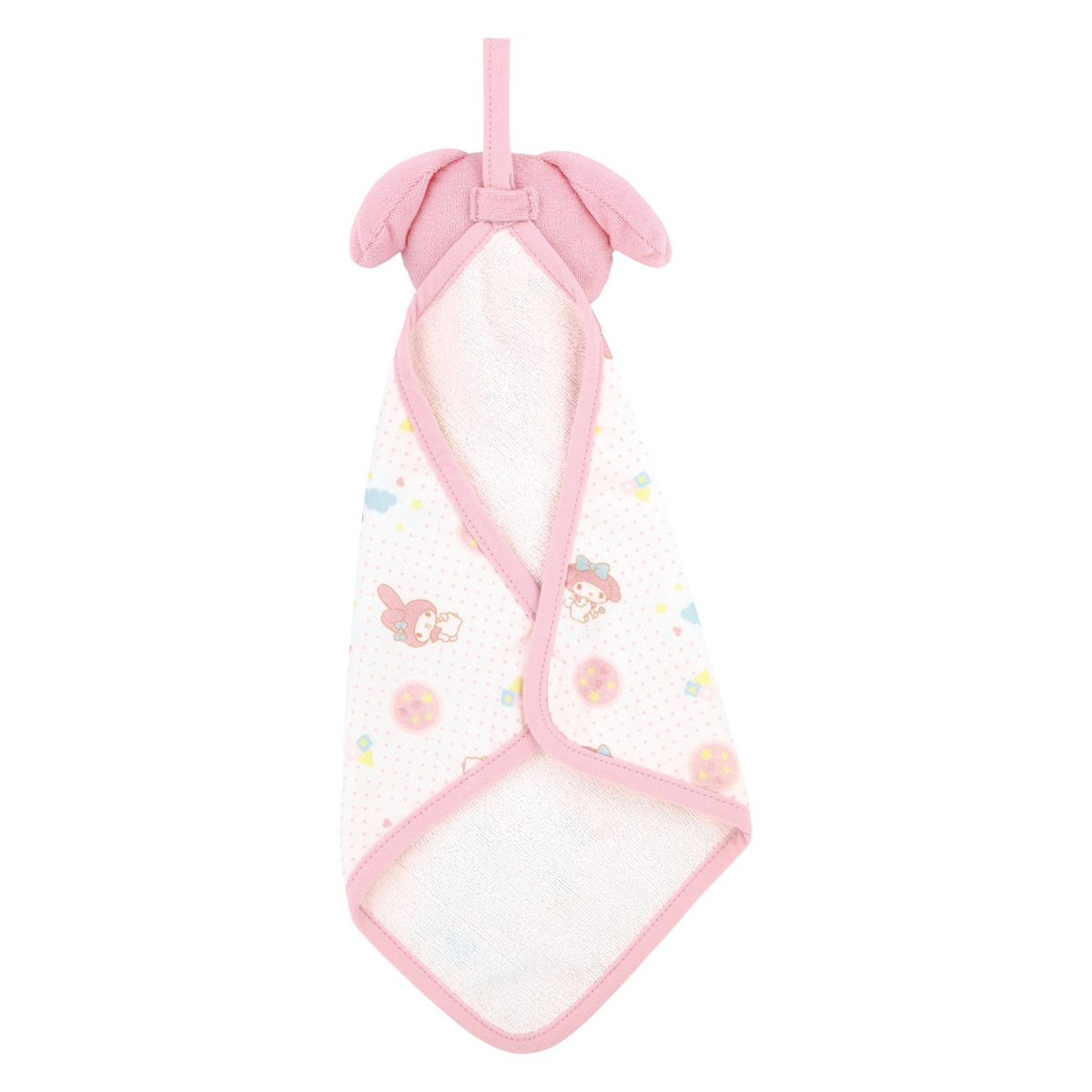 ハンドタオル マスコット付き タオル 赤ちゃん キャラクター マイメロディ ( ループ付きタオル ループ付きハンドタオル 綿100% ガーゼ パイル ループ付き ガーゼハンカチ タオルハンカチ ハンカチ 綿 コットン 吸水 速乾 かわいい )