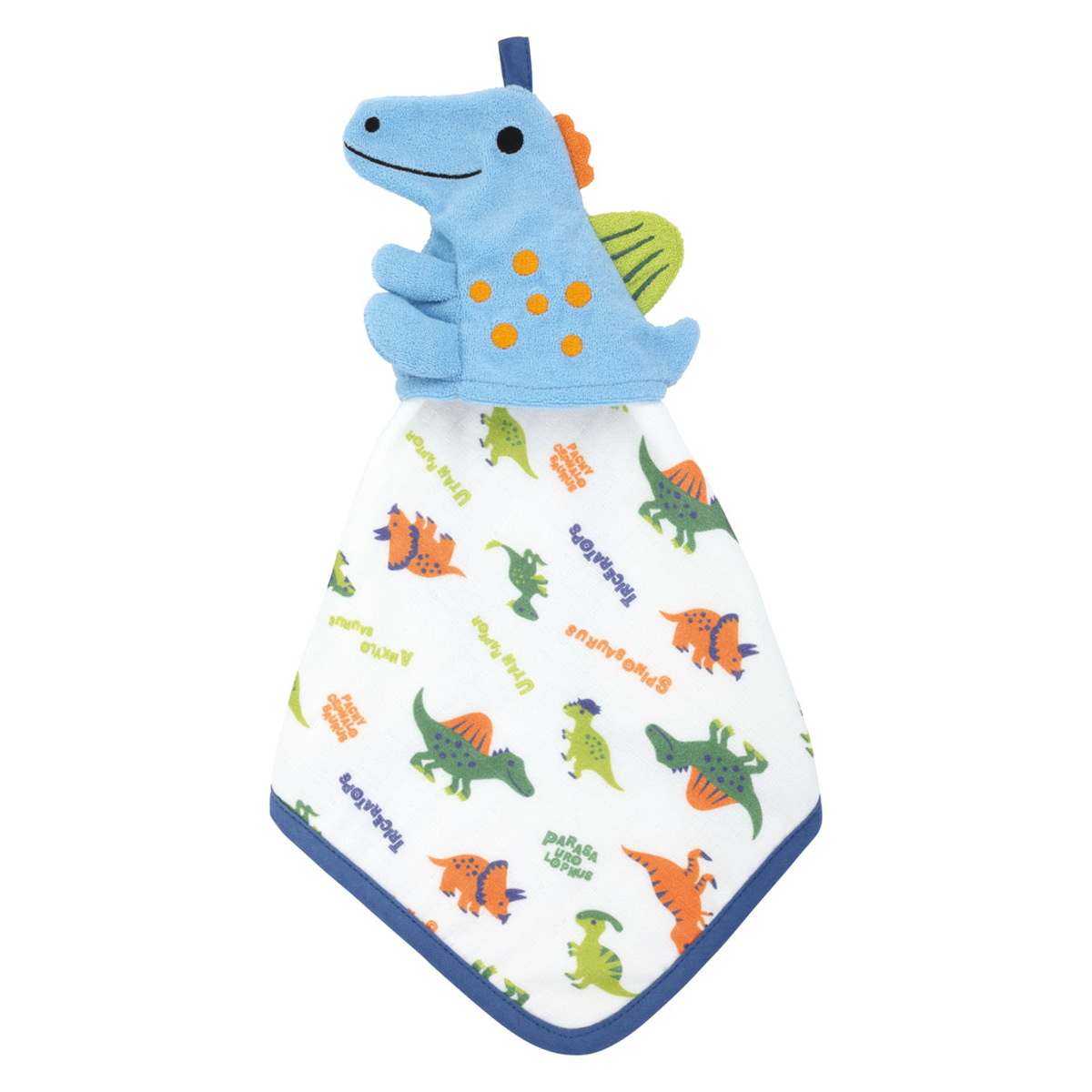 ハンドタオル マスコット付き タオル 赤ちゃん スピノサウルス （ ループ付きタオル ループ付きハンドタオル 綿100％ ガーゼ パイル ループ付き ガーゼハンカチ タオルハンカチ ハンカチ 綿 コットン 吸水 速乾 かわいい ）