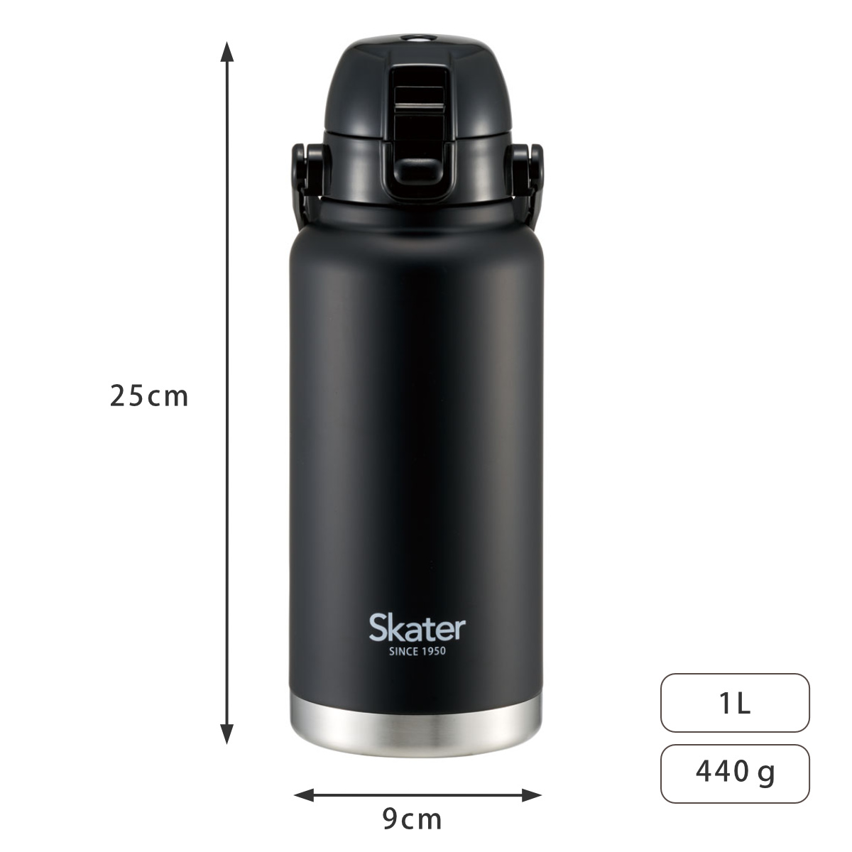 水筒 1L ハンドル付ダイレクトボトル 保冷専用 ( 保冷 直飲み ワンタッチ 大容量 真空二重 スポーツボトル ダイレクトボトル ワンプッシュ 広口 大口径 ハンドル付き シンプル ステンレスボトル 子供 大人 1000ml ) 【シルバー】 シルバー