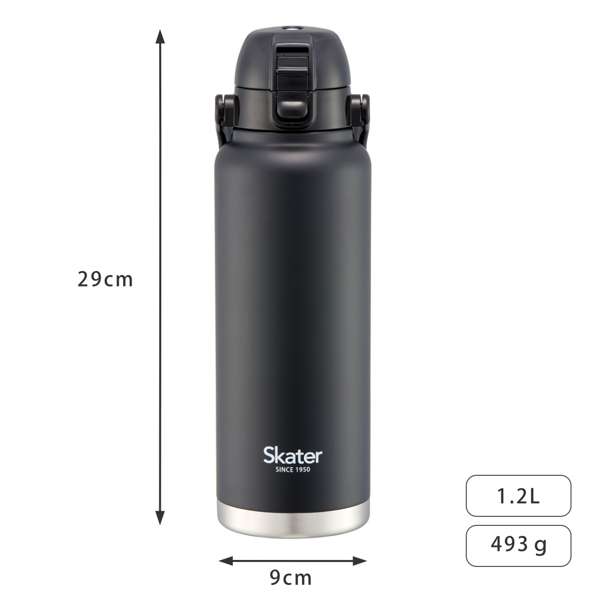 水筒 1.2L ハンドル付ダイレクトボトル 保冷専用 ( 大容量 直飲み 保冷 ステンレス ワンタッチ ハンドルマグボトル マグボトル ステンレスボトル 直のみ ダイレクトボトル 広口 真空二重構造 マグ ボトル 1200ml 1.2リットル ) 【ブラック】 ブラック