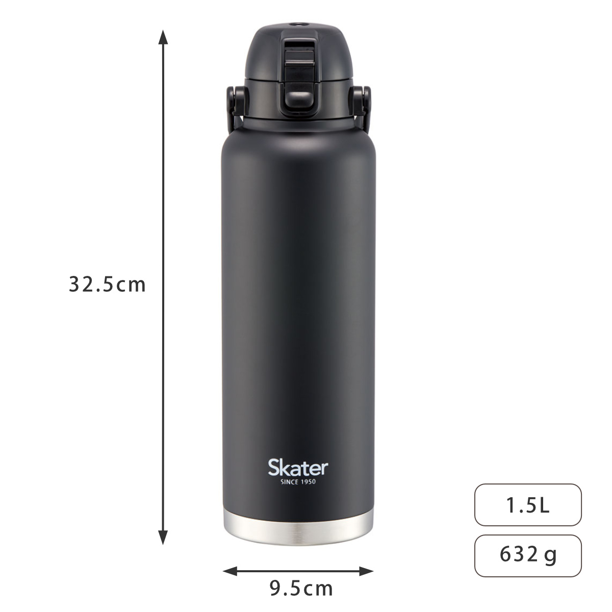 水筒 1.5L ハンドル付ダイレクトボトル 保冷専用 ( 大容量 直飲み 保冷 ステンレス ワンタッチ ハンドルマグボトル マグボトル ステンレスボトル 直のみ ダイレクトボトル 広口 真空二重構造 マグ ボトル 1500ml 1.5リットル ) 【ブラック】 ブラック