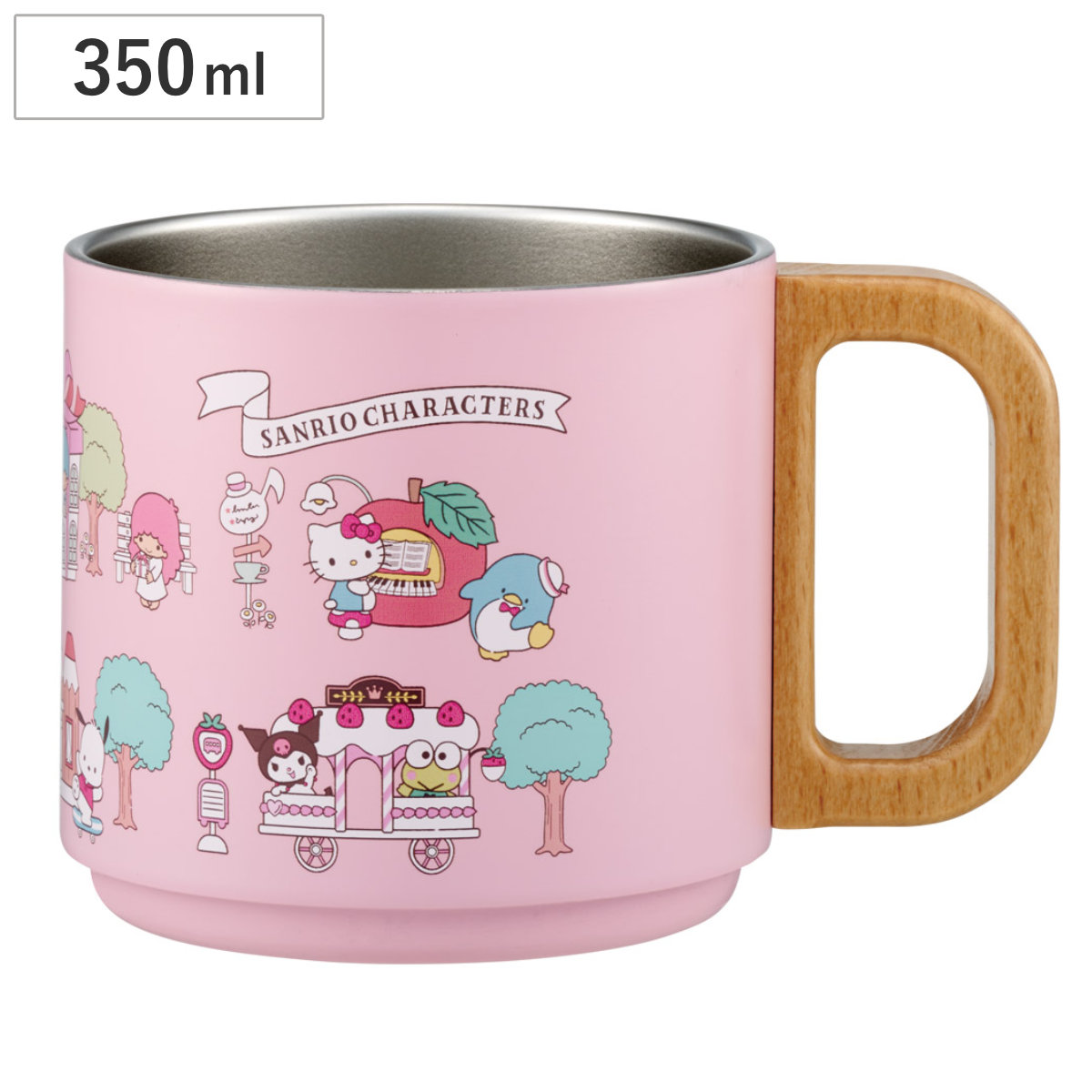マグカップ 350ml スタッキング ステンマグ サンリオキャラクターズ village （ ステンレス 真空断熱 二重構造 コップ マグ マグコップ サンリオ かわいい 保冷 保温 天然木 積み重ね スタッグ ）