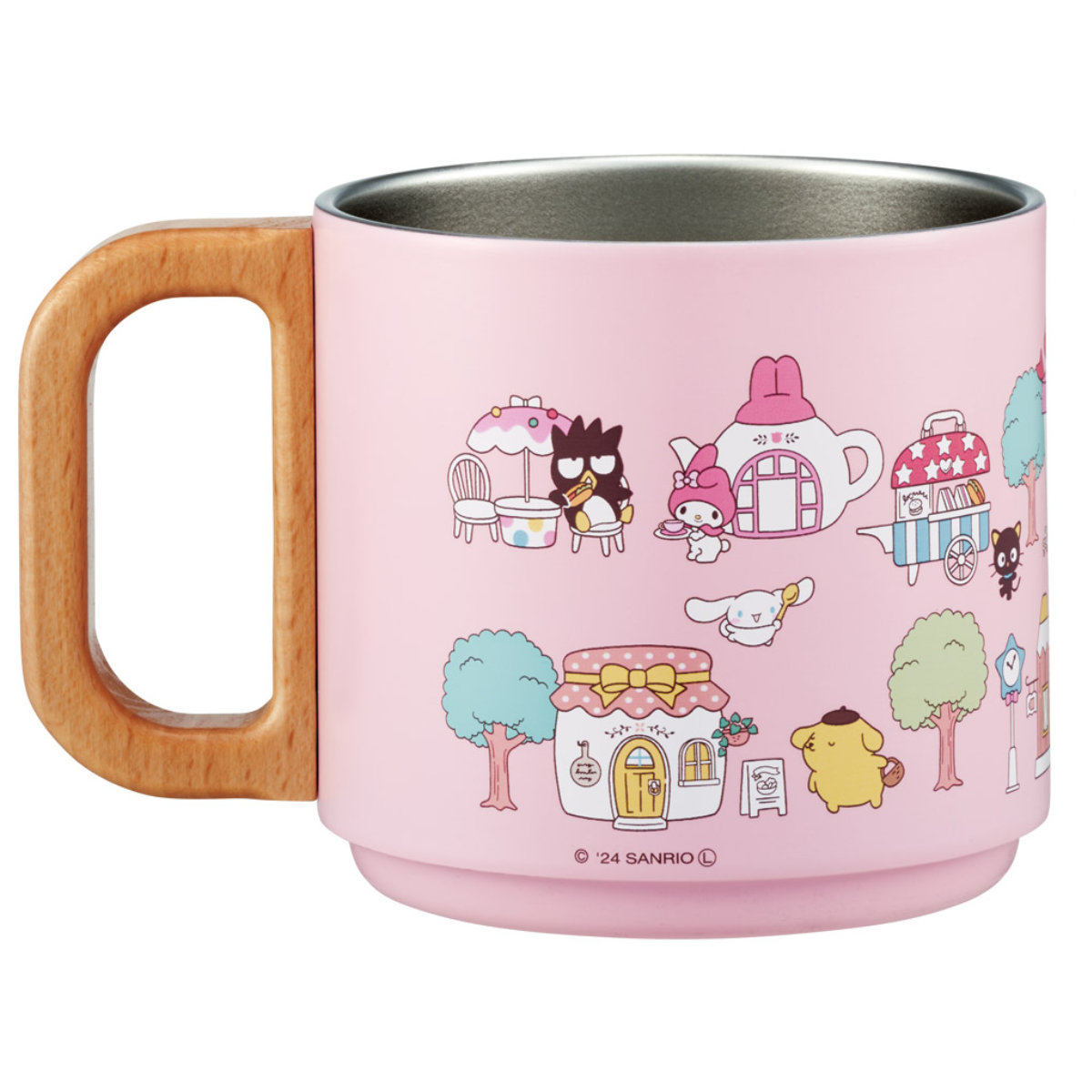 マグカップ 350ml スタッキング ステンマグ サンリオキャラクターズ village ( ステンレス 真空断熱 二重構造 コップ マグ マグコップ サンリオ かわいい 保冷 保温 天然木 積み重ね スタッグ )
