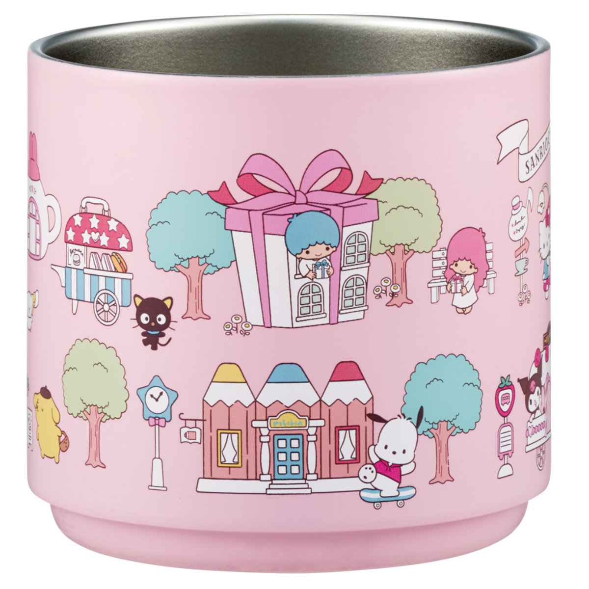 マグカップ 350ml スタッキング ステンマグ サンリオキャラクターズ village ( ステンレス 真空断熱 二重構造 コップ マグ マグコップ サンリオ かわいい 保冷 保温 天然木 積み重ね スタッグ )