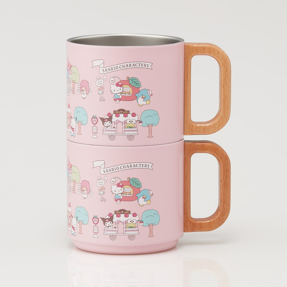 マグカップ 350ml スタッキング ステンマグ サンリオキャラクターズ village ( ステンレス 真空断熱 二重構造 コップ マグ マグコップ サンリオ かわいい 保冷 保温 天然木 積み重ね スタッグ )