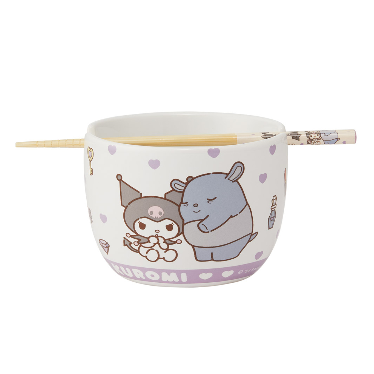 陶器製 ボウル 箸 セット サンリオ ( ハローキティ マイメロディ クロミ シナモロール 陶磁器 キャラクター 電子レンジ対応 食洗機対応 かわいい お椀 碗 お箸 はし ハシ 取り分け鉢 ラーメン スープ キャラ ) 【ハローキティ】 ハローキティ