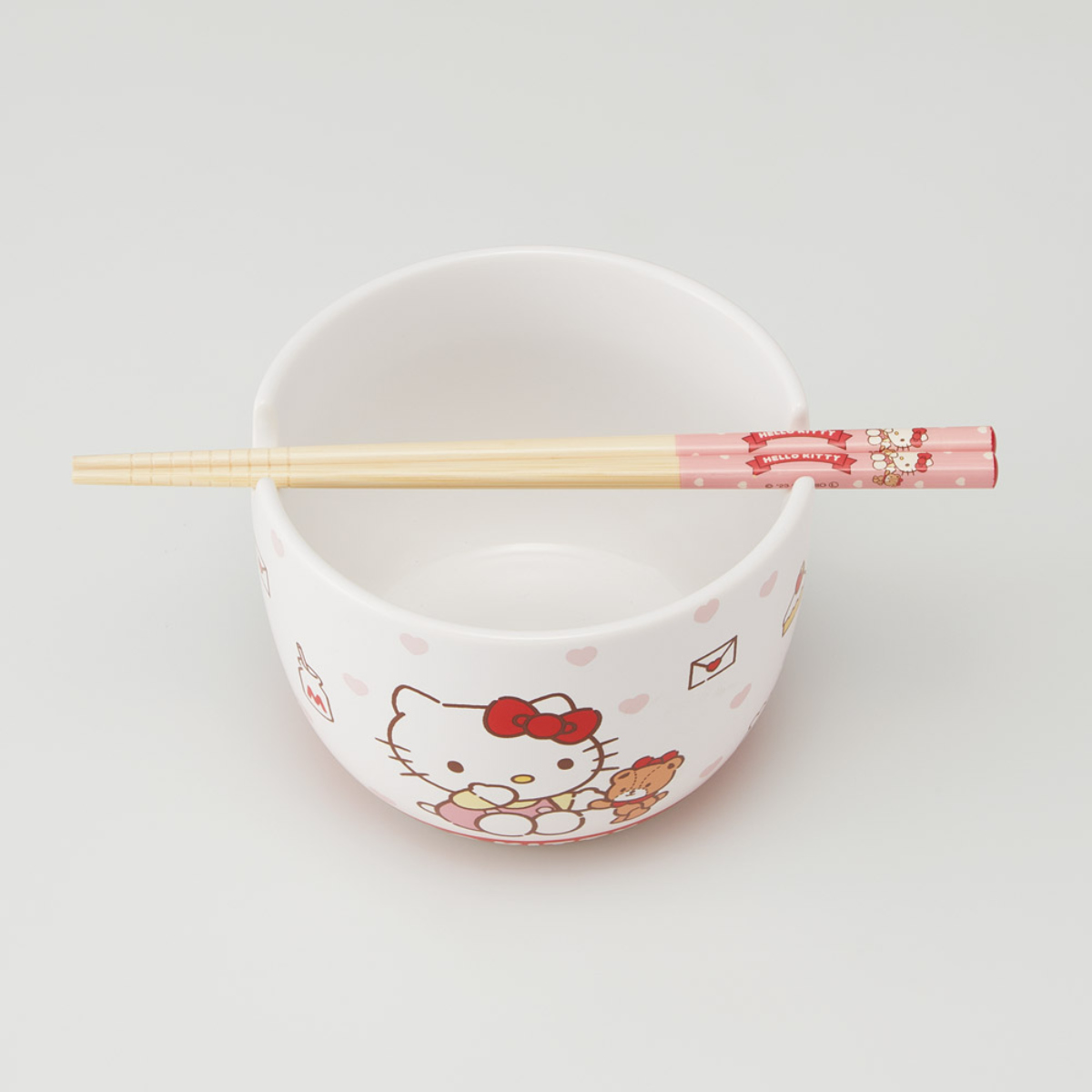 陶器製 ボウル 箸 セット サンリオ ( ハローキティ マイメロディ クロミ シナモロール 陶磁器 キャラクター 電子レンジ対応 食洗機対応 かわいい お椀 碗 お箸 はし ハシ 取り分け鉢 ラーメン スープ キャラ ) 【ハローキティ】 ハローキティ