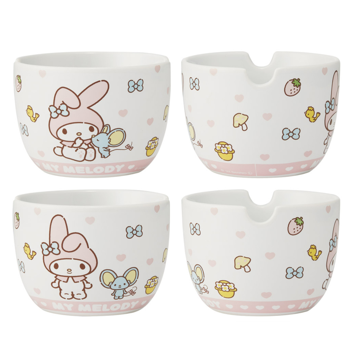 陶器製 ボウル 箸 セット サンリオ ( ハローキティ マイメロディ クロミ シナモロール 陶磁器 キャラクター 電子レンジ対応 食洗機対応 かわいい お椀 碗 お箸 はし ハシ 取り分け鉢 ラーメン スープ キャラ ) 【ハローキティ】 ハローキティ