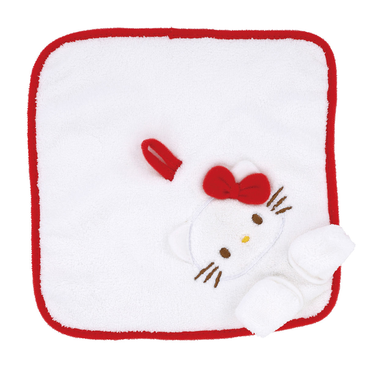 おしぼり パペット風おしぼりセット ハローキティ ( お手拭き タオル ハンカチ ハンドタオル キーチェーン ケース パペット おしぼりタオル 手拭き おしぼりケース ケース付 子供 キッズ 給食 ループ付き )