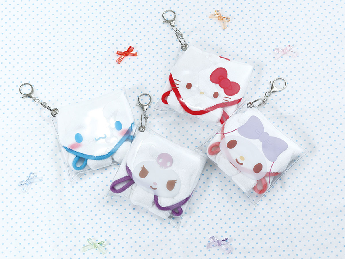 おしぼり パペット風おしぼりセット ハローキティ ( お手拭き タオル ハンカチ ハンドタオル キーチェーン ケース パペット おしぼりタオル 手拭き おしぼりケース ケース付 子供 キッズ 給食 ループ付き )