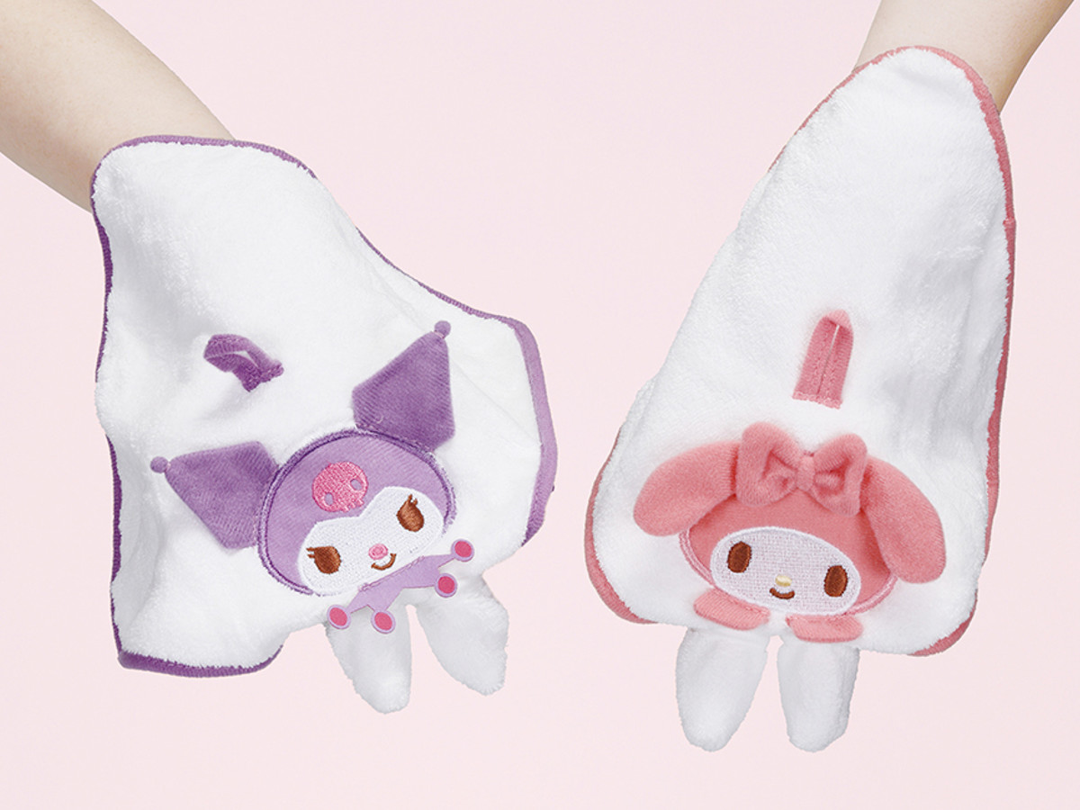 おしぼり パペット風おしぼりセット マイメロディ ( お手拭き タオル ハンカチ ハンドタオル キーチェーン ケース パペット おしぼりタオル 手拭き おしぼりケース ケース付 子供 キッズ 給食 ループ付き )