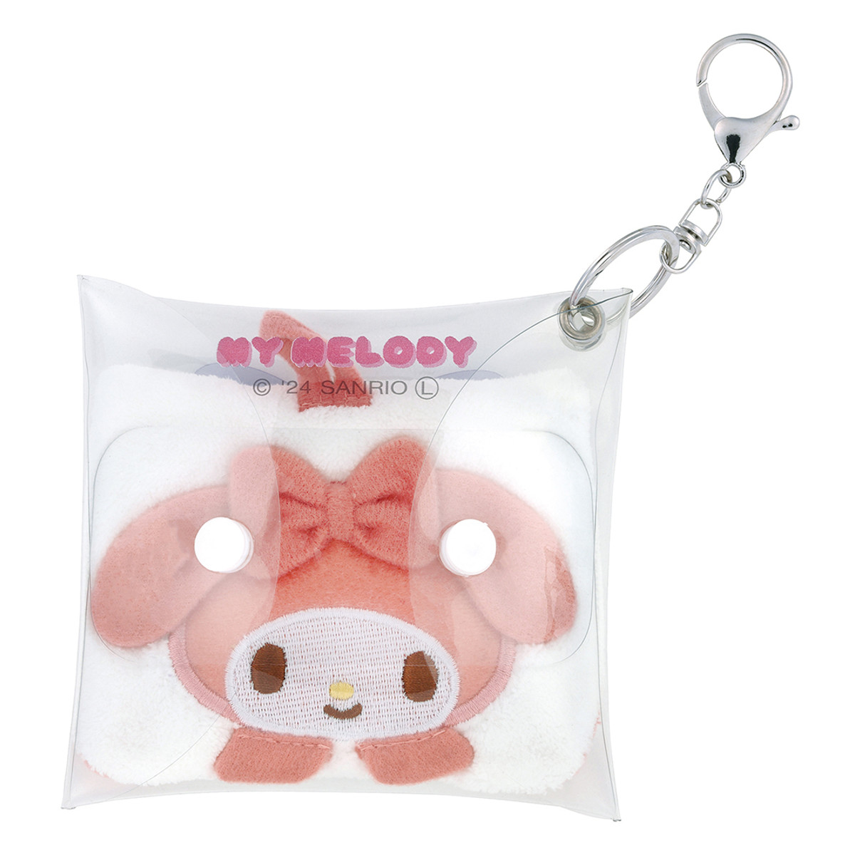 おしぼり パペット風おしぼりセット マイメロディ ( お手拭き タオル ハンカチ ハンドタオル キーチェーン ケース パペット おしぼりタオル 手拭き おしぼりケース ケース付 子供 キッズ 給食 ループ付き )