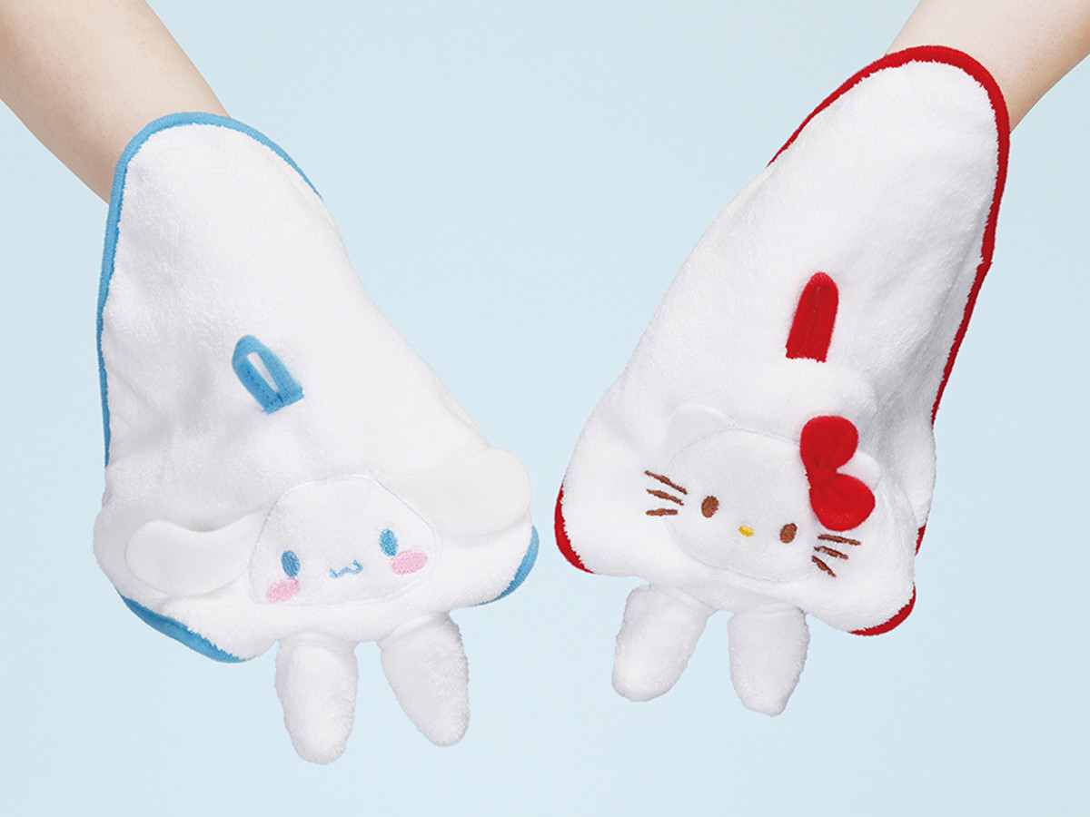 おしぼり パペット風おしぼりセット シナモロール ( お手拭き タオル ハンカチ ハンドタオル キーチェーン ケース パペット おしぼりタオル 手拭き おしぼりケース ケース付 子供 キッズ 給食 ループ付き )