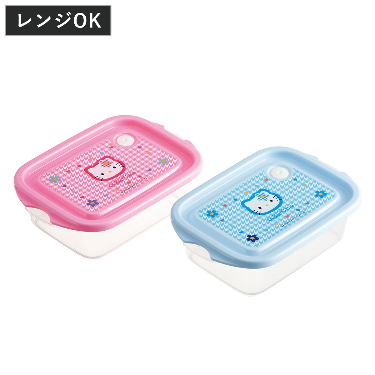 弁当箱 抗菌シールボックスM2P キティ カオハナ ( ハローキティ お弁当箱 抗菌 シール容器 M 2個セット レンジ対応 保存容器 500ml 2個 セット 抗菌加工 ランチボックス 電子レンジ 対応 1段 アウトドア )