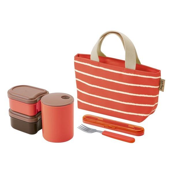 ランチボックス バッグ付き レトロフレンチカラー フォーク付き オレンジレッド ( お弁当箱 ランチボックス 弁当箱 大人 弁当箱 ポット付 ケース付 ポット付き セット シンプル 使いやすい ) 【ブラック】 ブラック