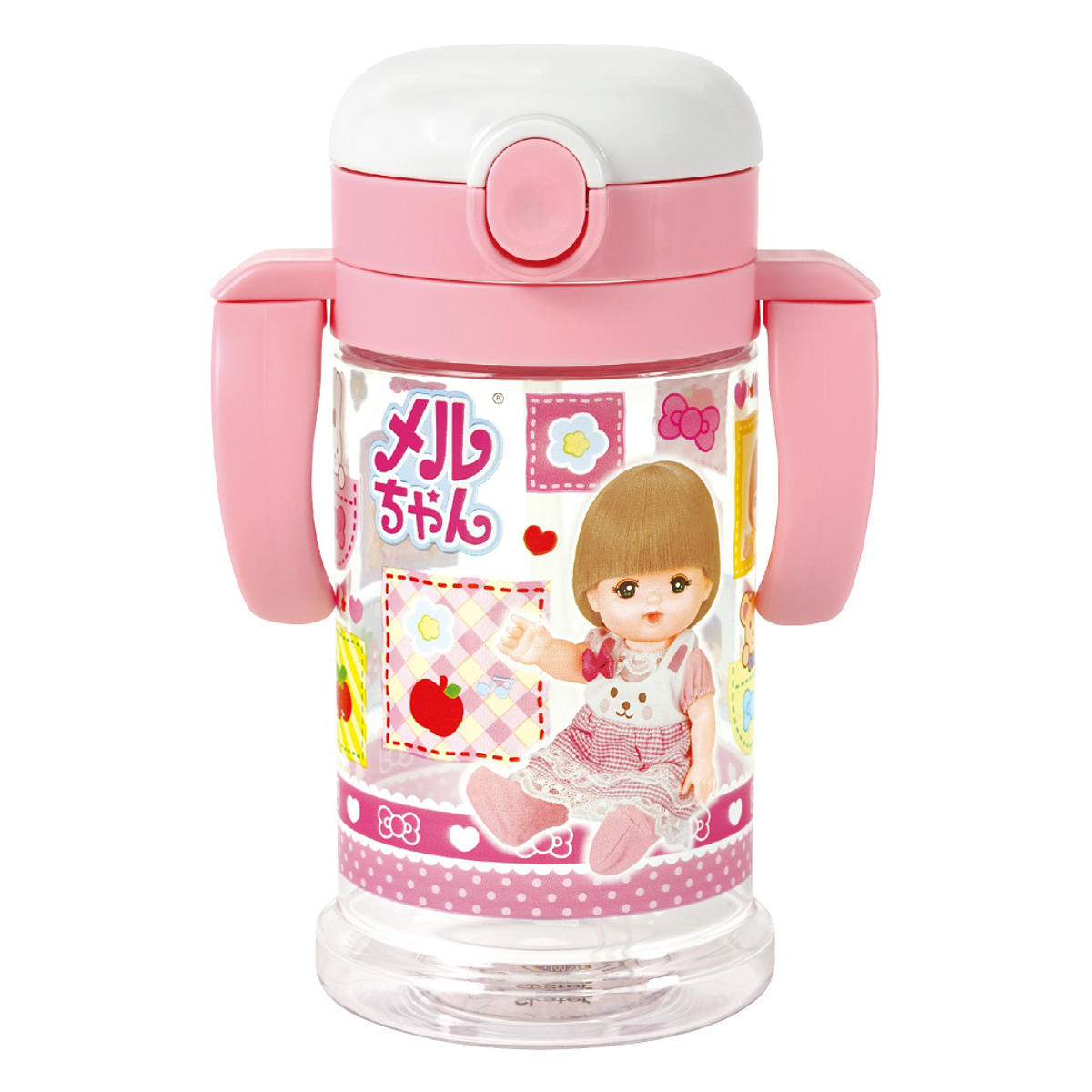 ストローマグ 折りたたみ 370ml メルちゃん 目盛り付き ( マグ ベビーマグ 持ち手付き ベルト付き おでかけ ベビー 女の子 キャラクター トレーニングマグ 両手マグ 肩掛け 子供 キッズ コップ トレーニング ストロー プラスチック )