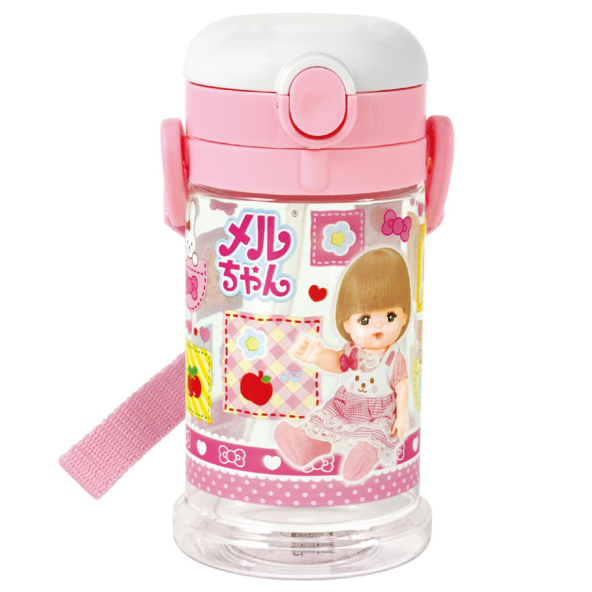 ストローマグ 折りたたみ 370ml メルちゃん 目盛り付き ( マグ ベビーマグ 持ち手付き ベルト付き おでかけ ベビー 女の子 キャラクター トレーニングマグ 両手マグ 肩掛け 子供 キッズ コップ トレーニング ストロー プラスチック )