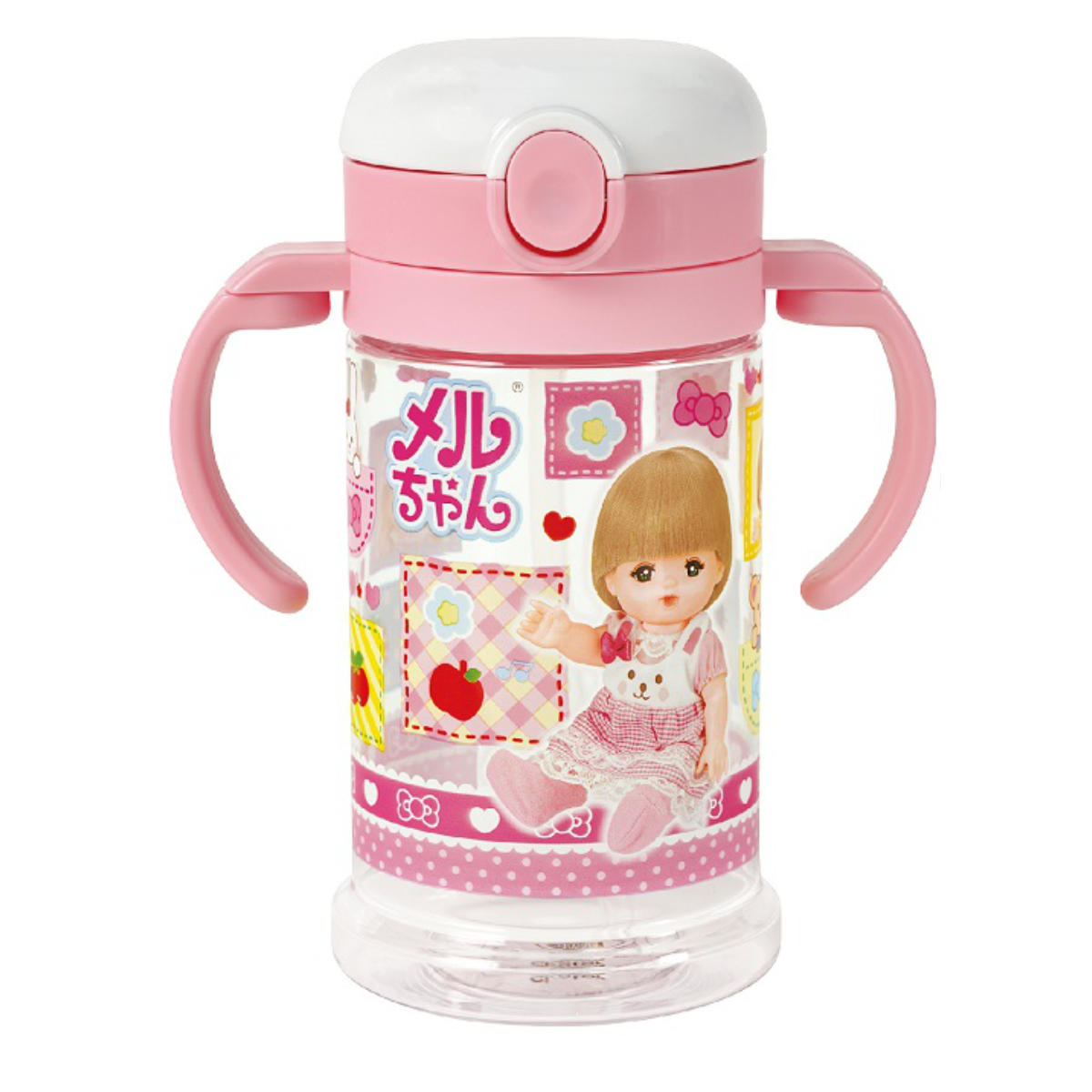 ストローマグ 折りたたみ 370ml メルちゃん 目盛り付き ( マグ ベビーマグ 持ち手付き ベルト付き おでかけ ベビー 女の子 キャラクター トレーニングマグ 両手マグ 肩掛け 子供 キッズ コップ トレーニング ストロー プラスチック )