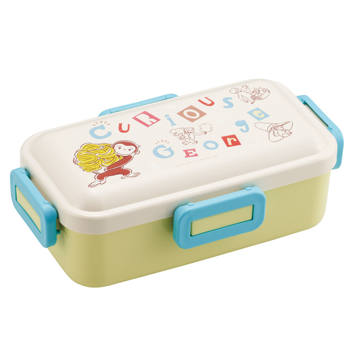 弁当箱 1段 530ml ふわっと弁当箱 ジョージ アルファベット ( ランチボックス 食洗機対応 レンジ対応 一段 抗菌 ドーム型 4点ロック 日本製 仕切り付き 抗菌加工 食洗機OK レンジOK お弁当 弁当 一段弁当 )