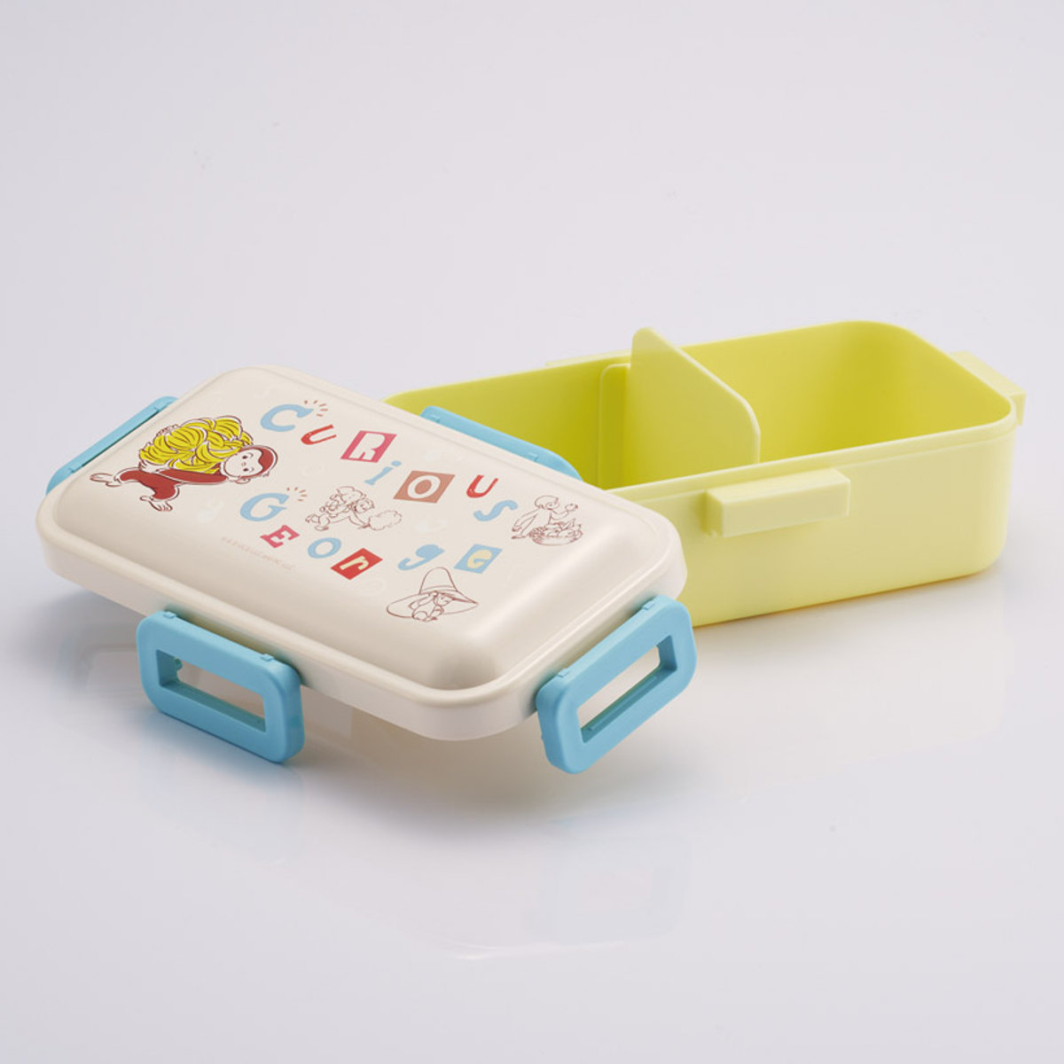 弁当箱 1段 530ml ふわっと弁当箱 ジョージ アルファベット ( ランチボックス 食洗機対応 レンジ対応 一段 抗菌 ドーム型 4点ロック 日本製 仕切り付き 抗菌加工 食洗機OK レンジOK お弁当 弁当 一段弁当 )