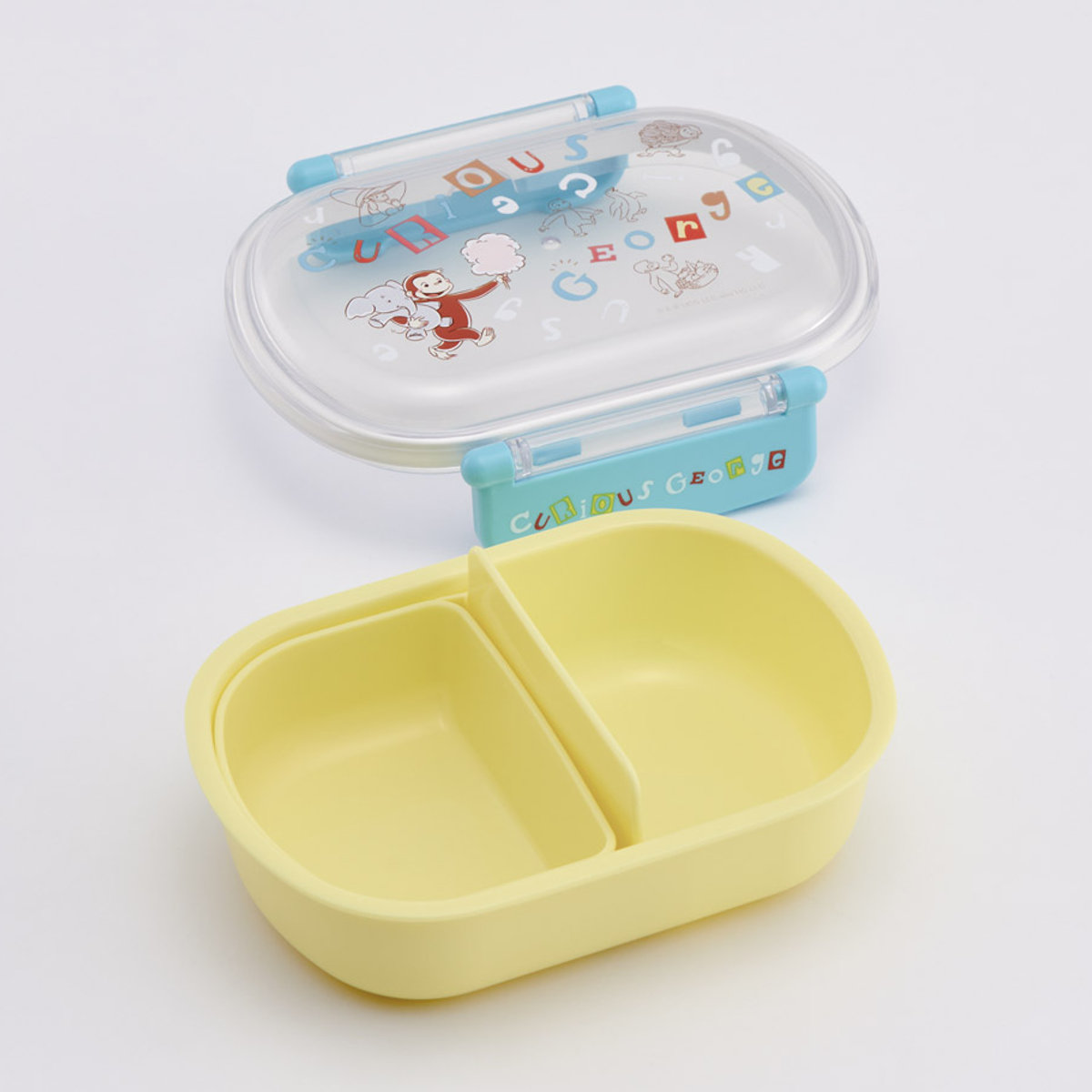 弁当箱 1段 360ml ふわっとタイトランチBOX ジョージ アルファベット ( ランチボックス 食洗機対応 レンジ対応 抗菌 日本製 ドーム蓋 キッズ 子供 食洗機OK レンジOK お弁当 弁当 一段 2点ロック 抗菌加工 )