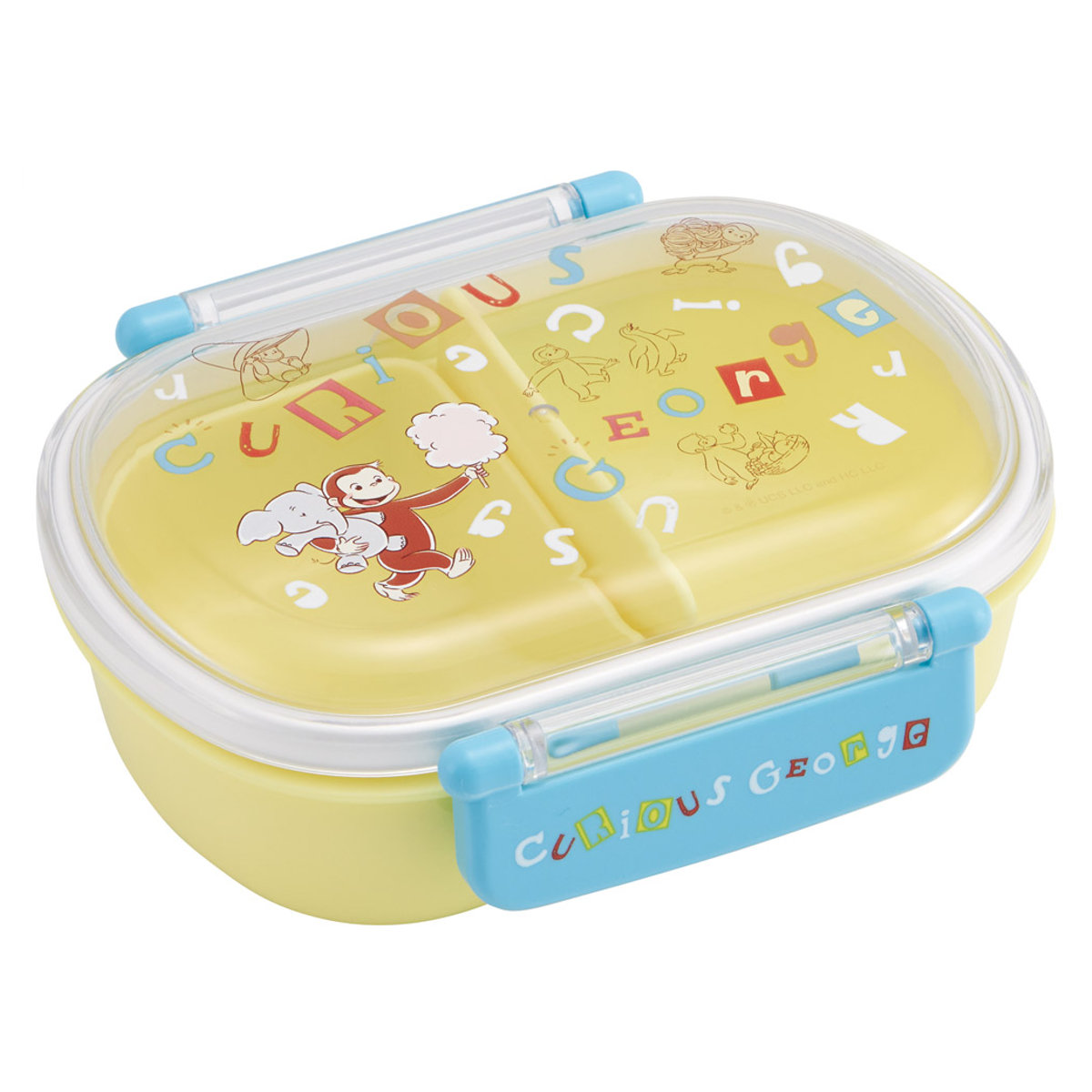 弁当箱 1段 360ml ふわっとタイトランチBOX ジョージ アルファベット ( ランチボックス 食洗機対応 レンジ対応 抗菌 日本製 ドーム蓋 キッズ 子供 食洗機OK レンジOK お弁当 弁当 一段 2点ロック 抗菌加工 )