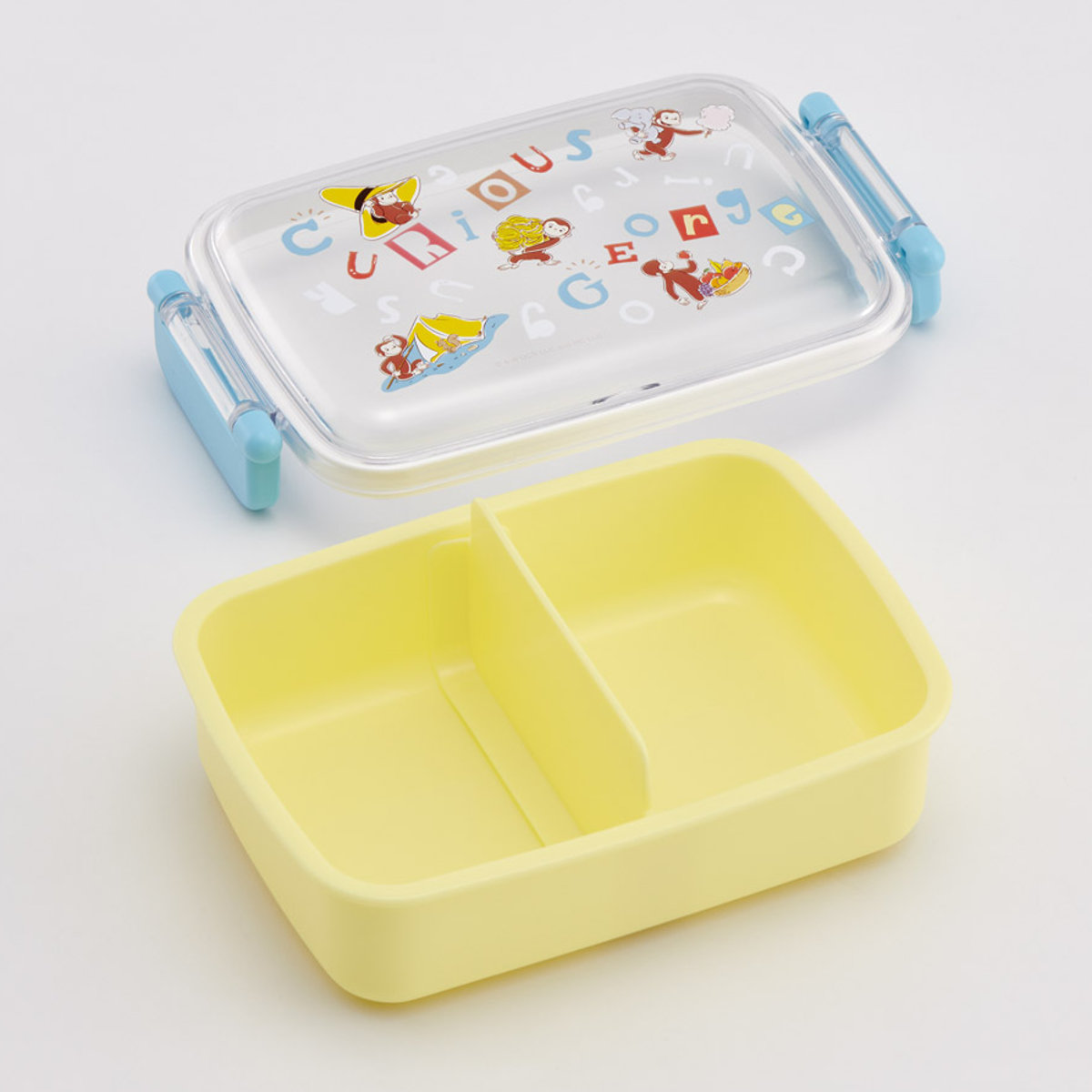 弁当箱 1段 450ml ふわっとタイトランチBOX ジョージ アルファベット ( ランチボックス 食洗機対応 レンジ対応 抗菌 日本製 ドーム蓋 キッズ 子供 食洗機OK レンジOK お弁当 弁当 一段 2点ロック 抗菌加工 )