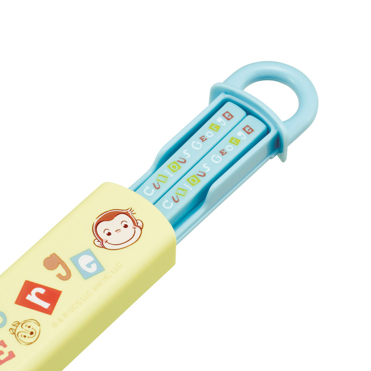 箸箱セット スライド式ハシ箱セット ジョージ アルファベット ( おさるのジョージ 箸 16.5cm 食洗機対応 お箸 箸箱 子供 日本製 16.5センチ カトラリー 食洗機OK お弁当用 給食 お弁当 弁当 幼稚園 保育園 キッズ )