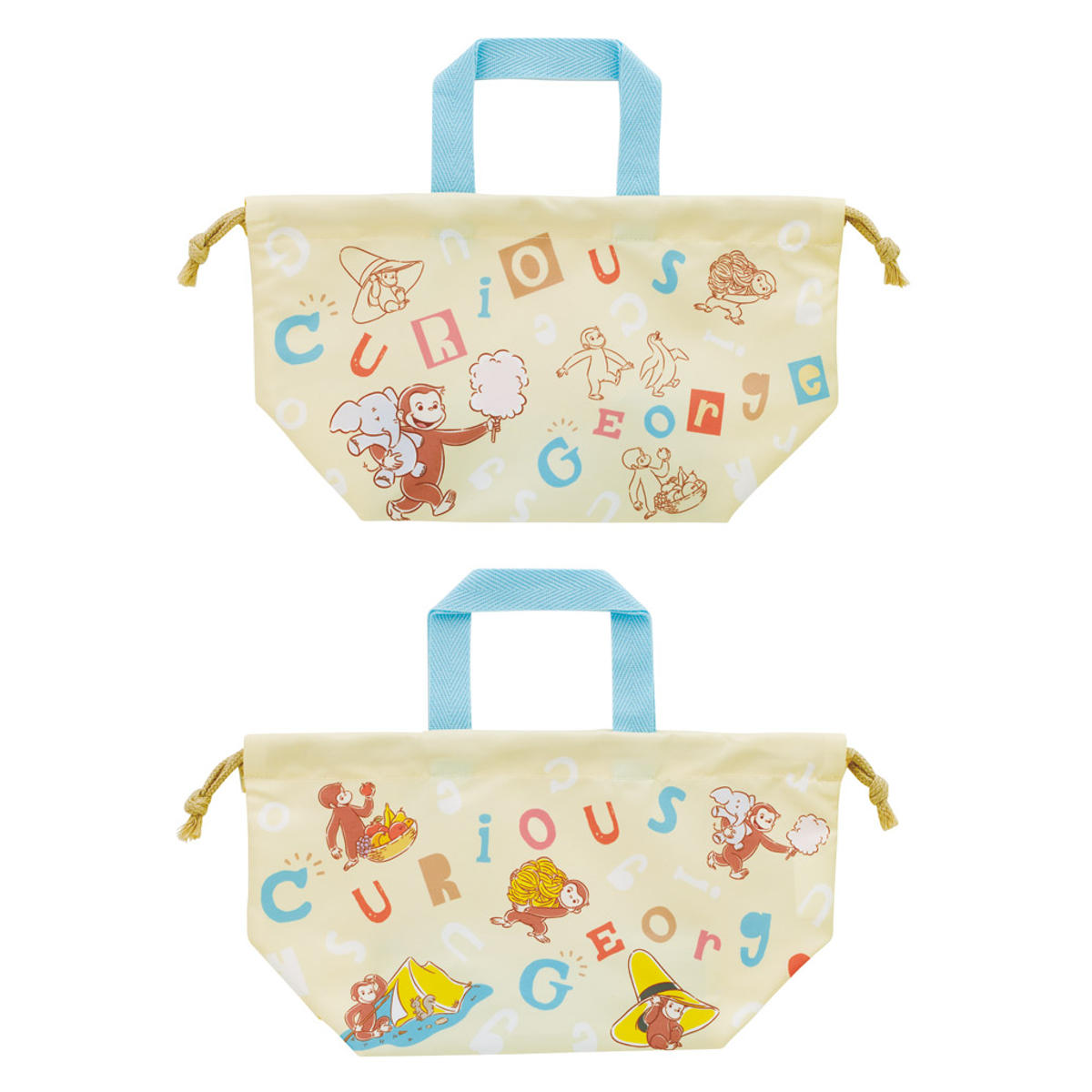 弁当袋 ランチ巾着 ジョージ アルファベット ( おさるのジョージ お弁当袋 給食袋 巾着袋 ランチバッグ 子供 お弁当箱 日本製 弁当箱 弁当 給食 袋 弁当巾着 マチ 小物入れ 幼稚園 保育園 キッズ )