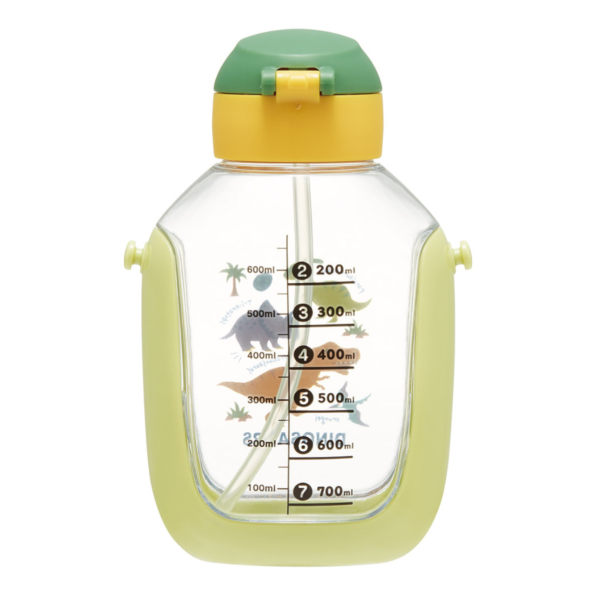 水筒 780ml ワンプッシュストローボトル ディノサウルス ( ストローボトル 目盛り クリアボトル ワンプッシュ ワンタッチ ストロータイプ 子供 子供用水筒 ショルダーベルト 幼稚園 保育園 キッズ )