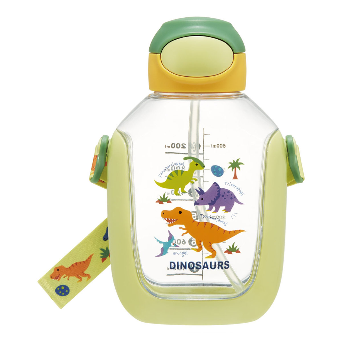 水筒 780ml ワンプッシュストローボトル ディノサウルス ( ストローボトル 目盛り クリアボトル ワンプッシュ ワンタッチ ストロータイプ 子供 子供用水筒 ショルダーベルト 幼稚園 保育園 キッズ )
